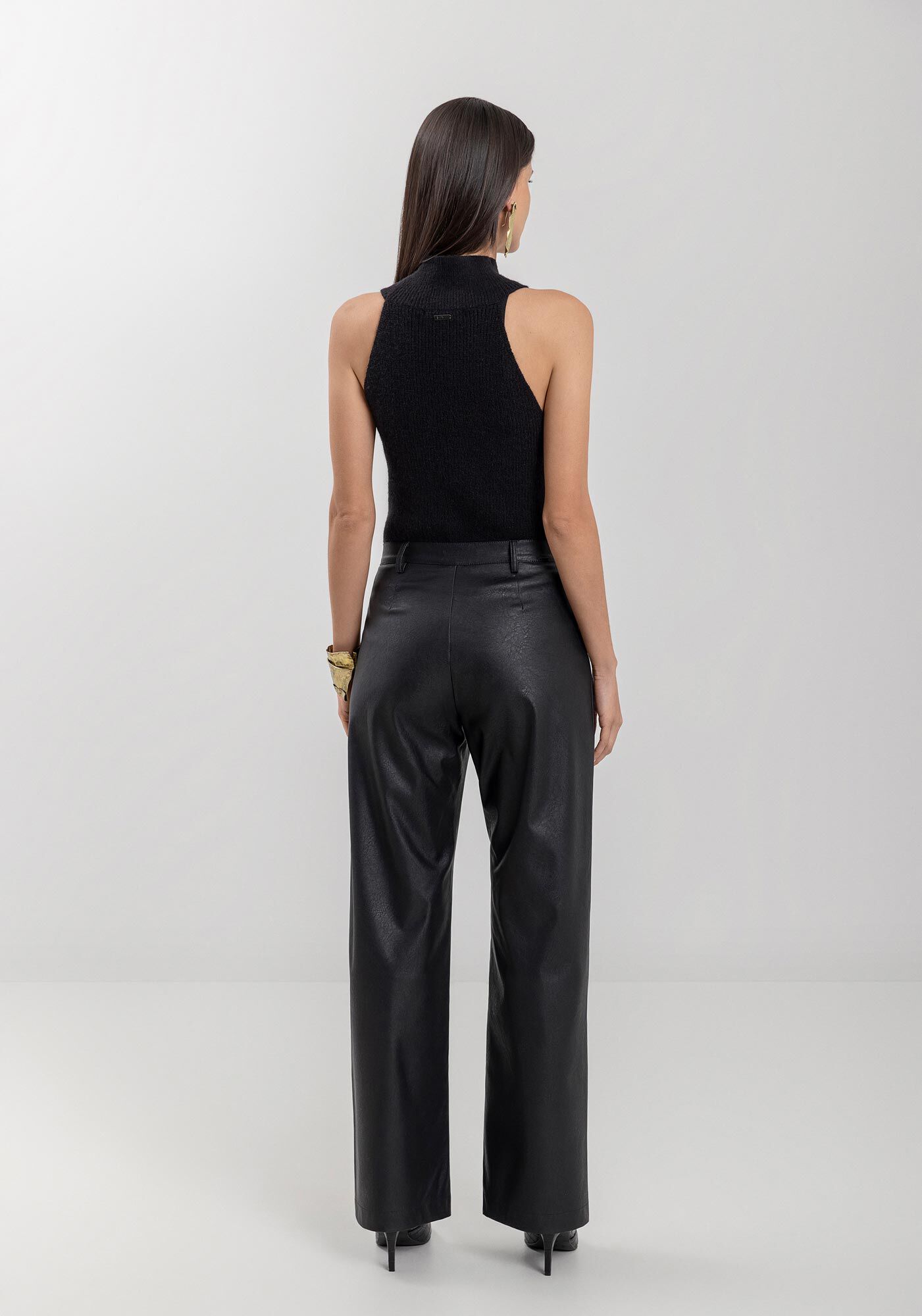 Cal&ccedil;a Reta Em PU Com Passantes E Cintura M&eacute;dia, , large.