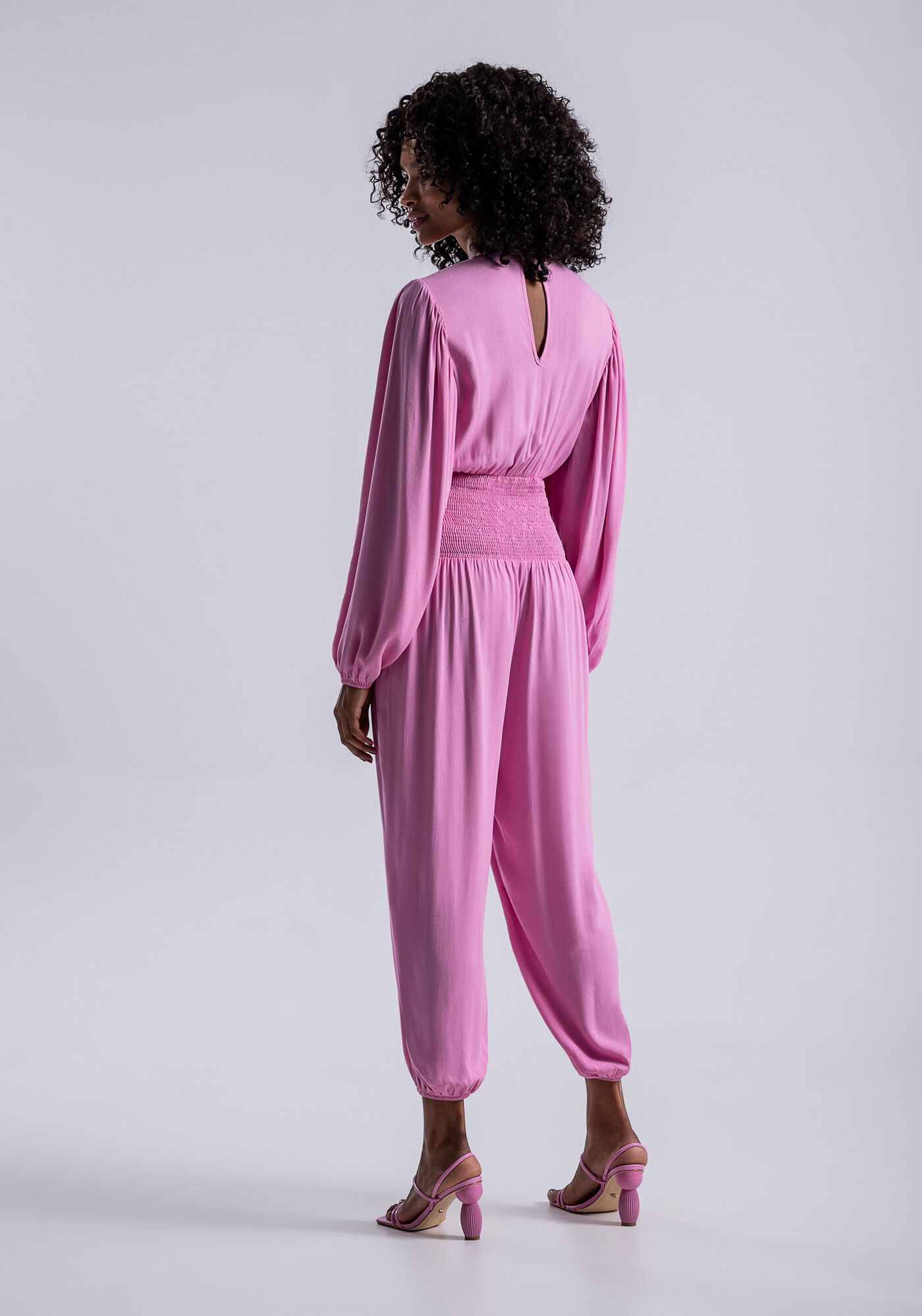 Macac&atilde;o Longo em Crepe com Lastex Cintura, ROSA FABULOUS, large.