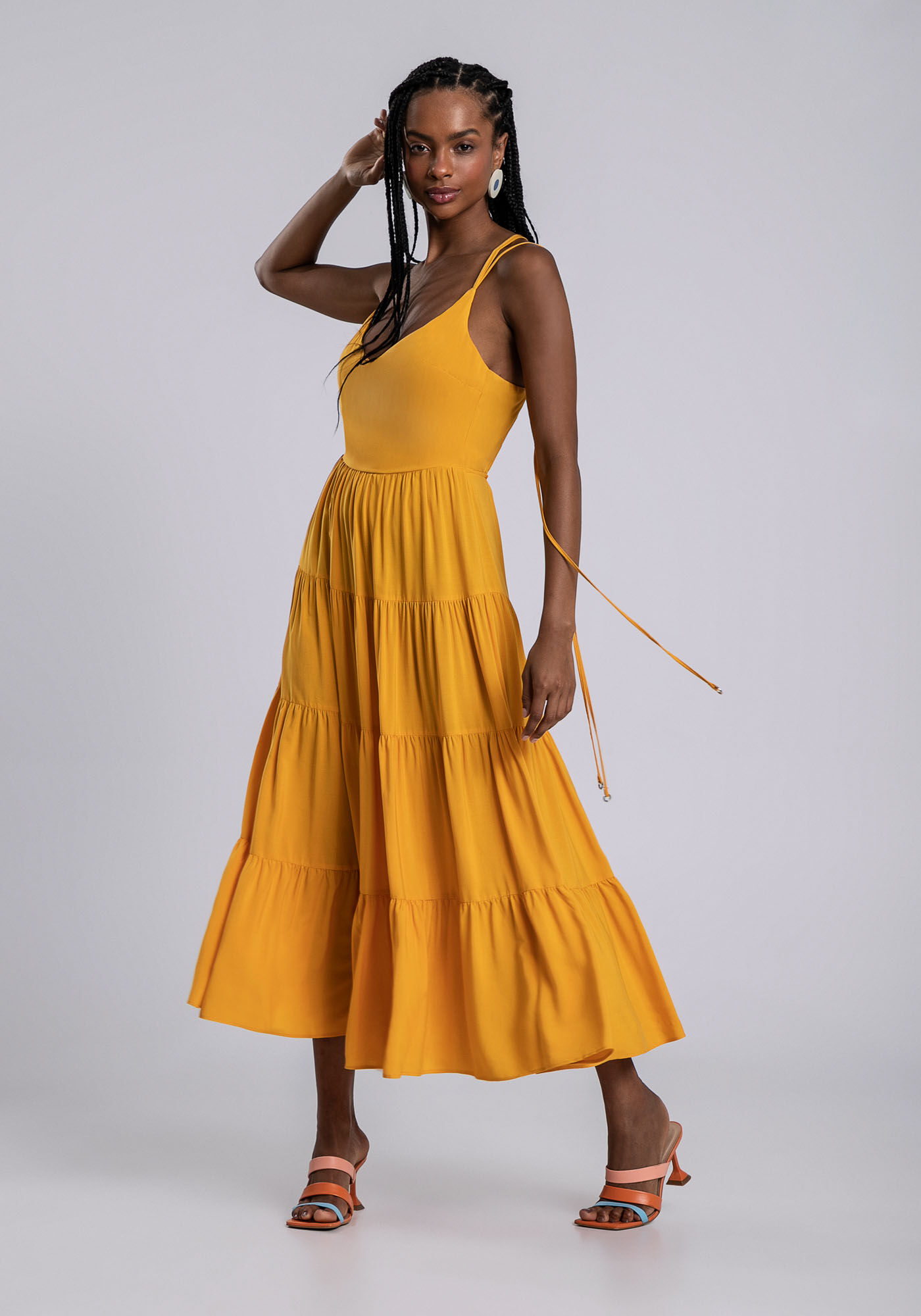 Vestido Midi em Camadas e Amarra&ccedil;&atilde;o Cores, , large.