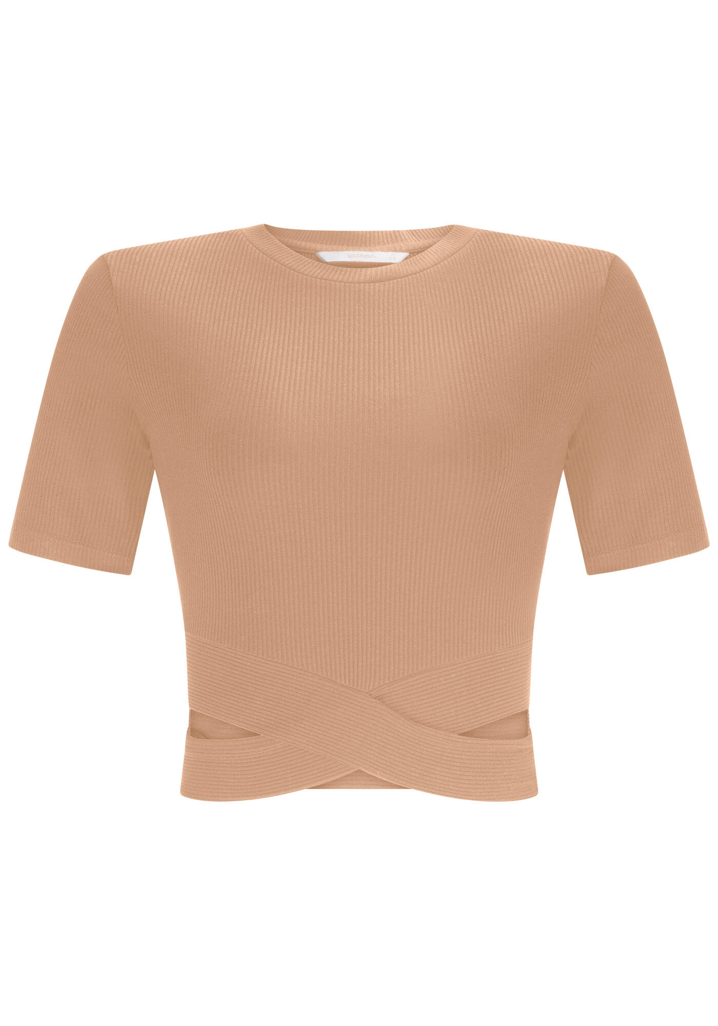 Blusa Cropped Canelada com Recorte Barra, , large.