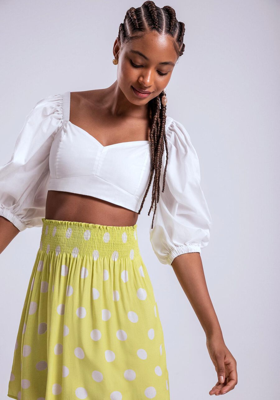 Saia Godê Estampada com Cintura Média, . Saia Godê Estampada com Cintura Média, , large.