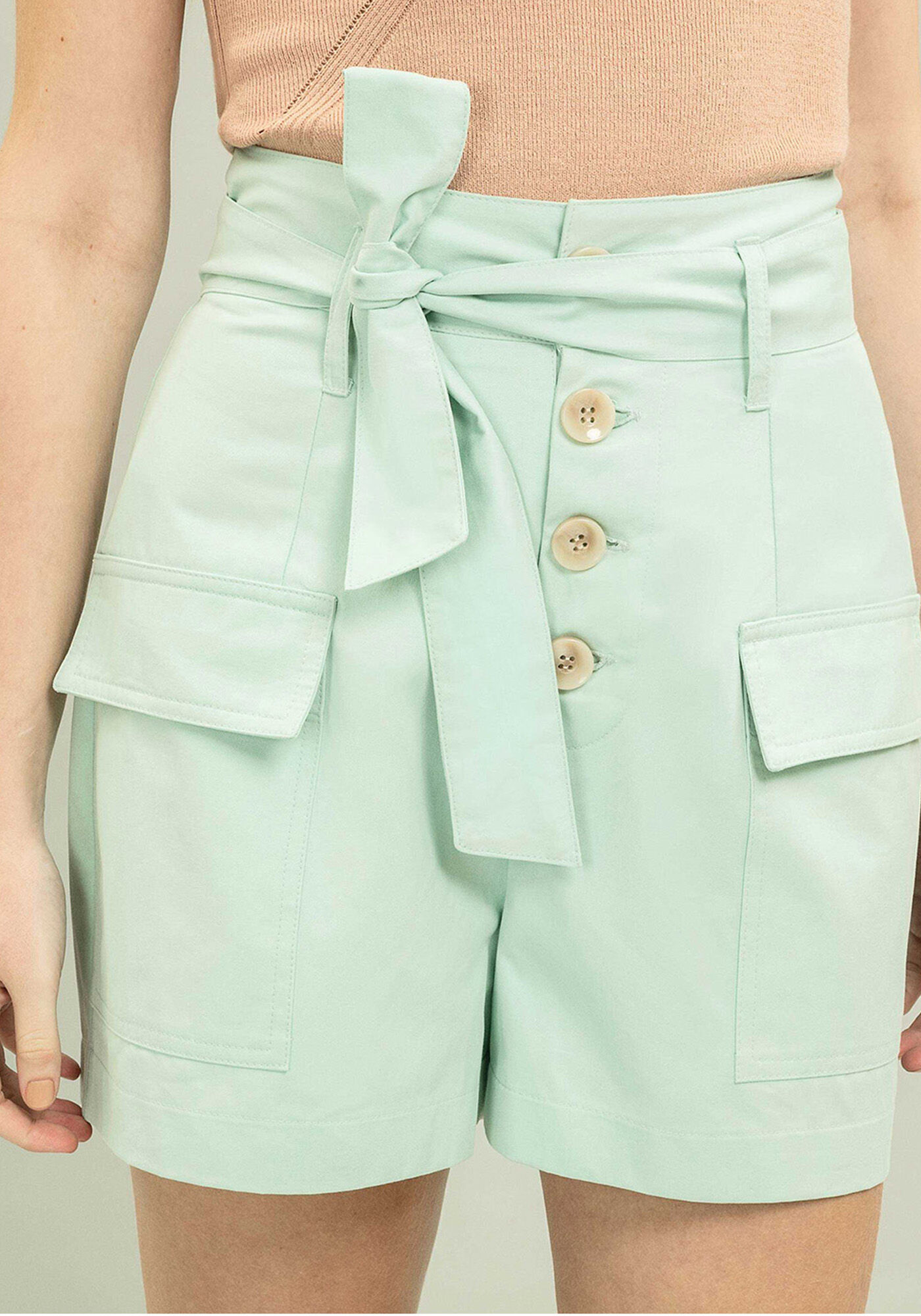 Shorts Cintura Alta com Cinto Verde Surf Spray, , large.