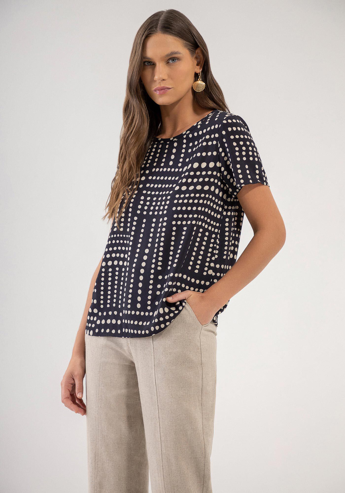 Blusa Manga Curta em Viscose Estampada, , large.