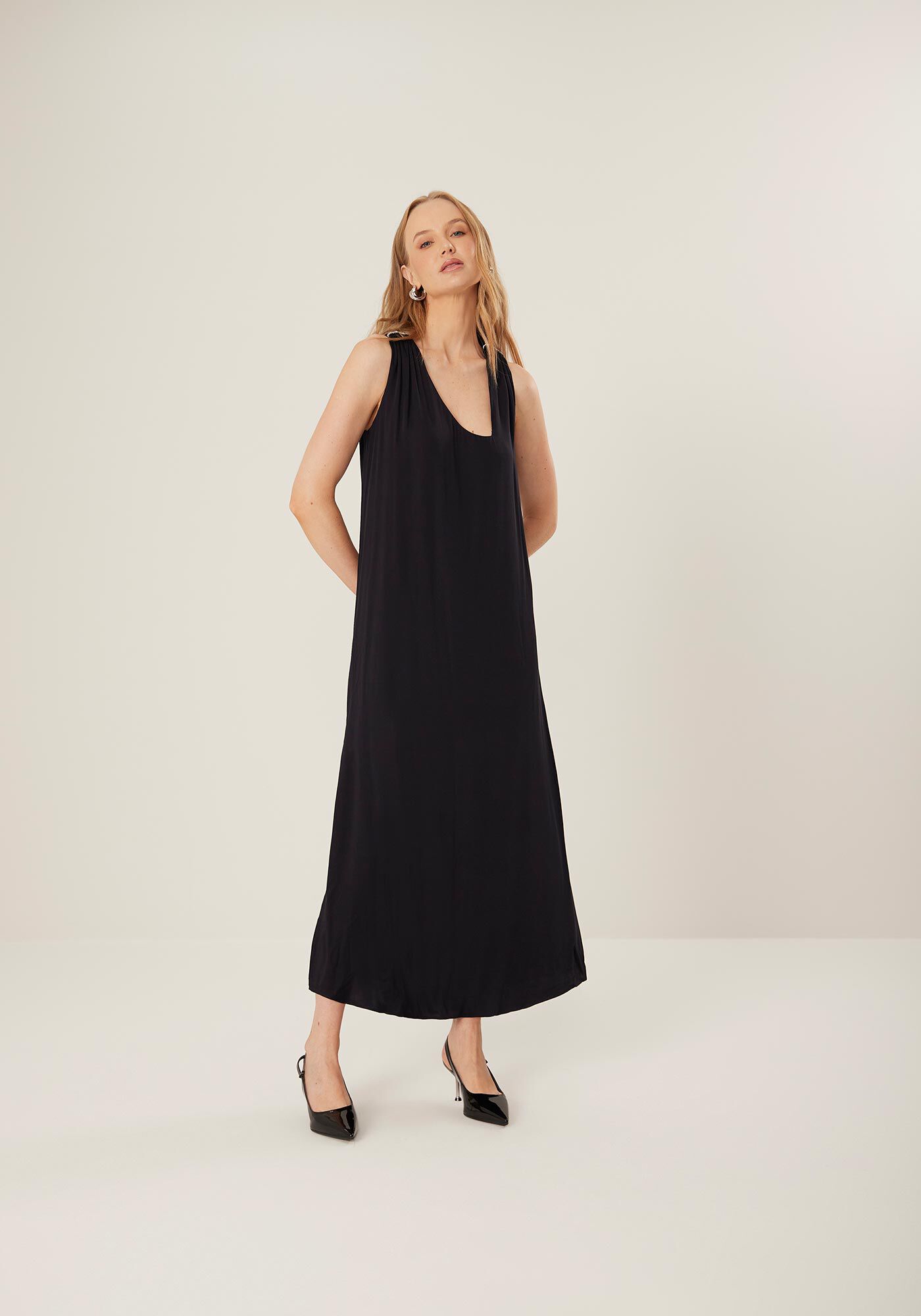 Vestido Midi Ch&aacute; Amplo com Strass Ombros, , large.