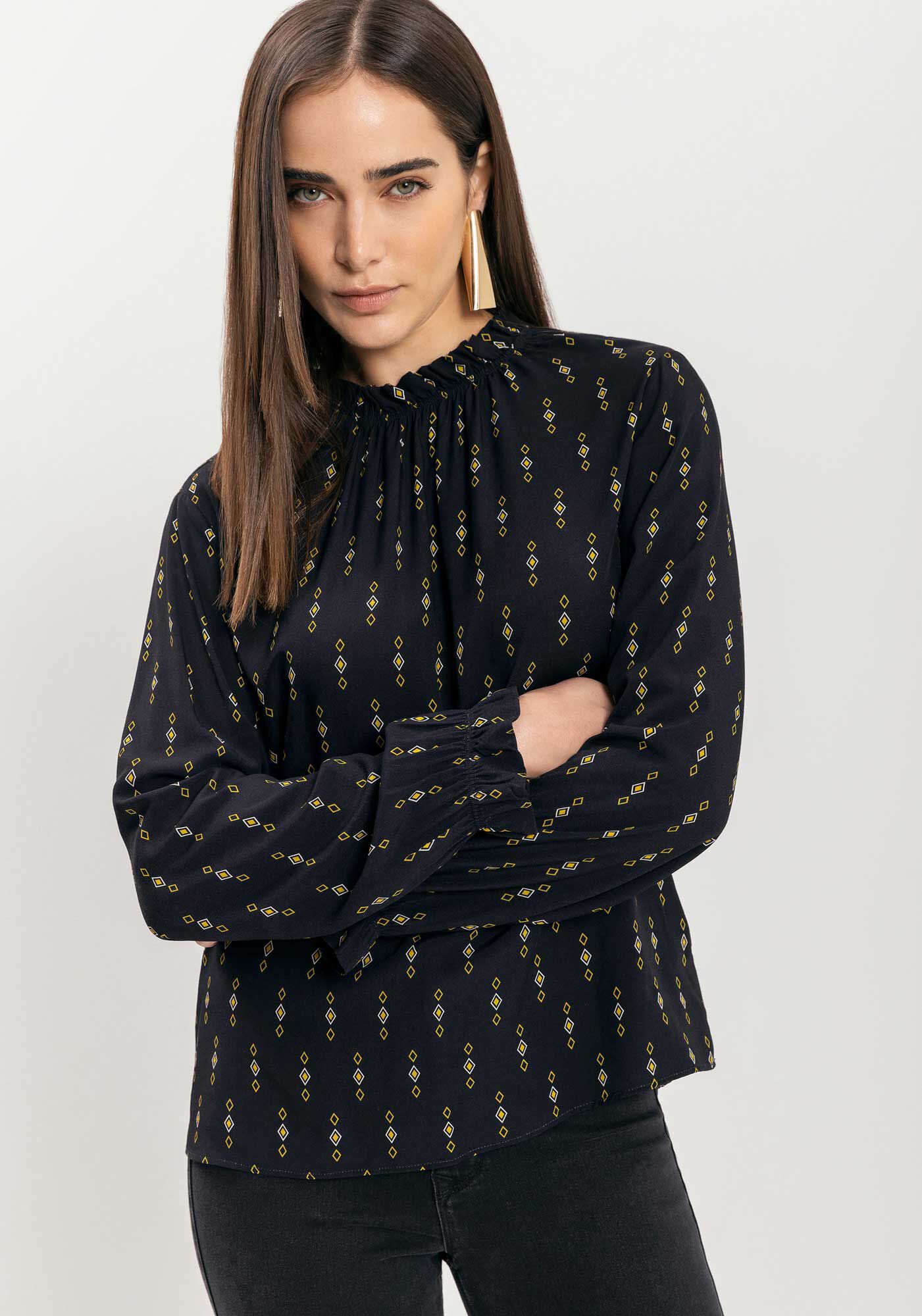 Blusa Estampada De Mangas Longas Em Viscose Respons&aacute;vel, , large.