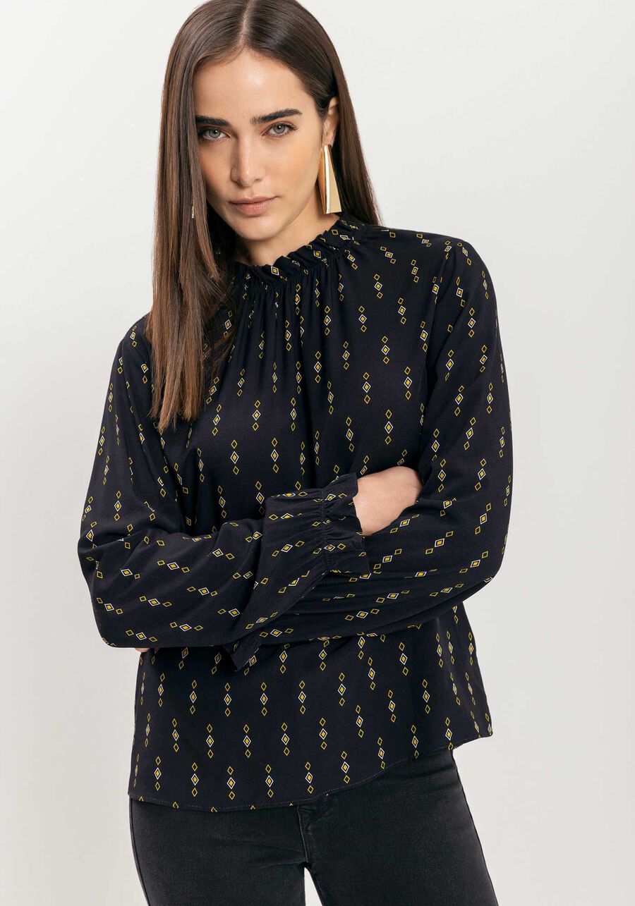 Blusa Estampada De Mangas Longas Em Viscose Responsável, . Blusa Estampada De Mangas Longas Em Viscose Responsável, , large.