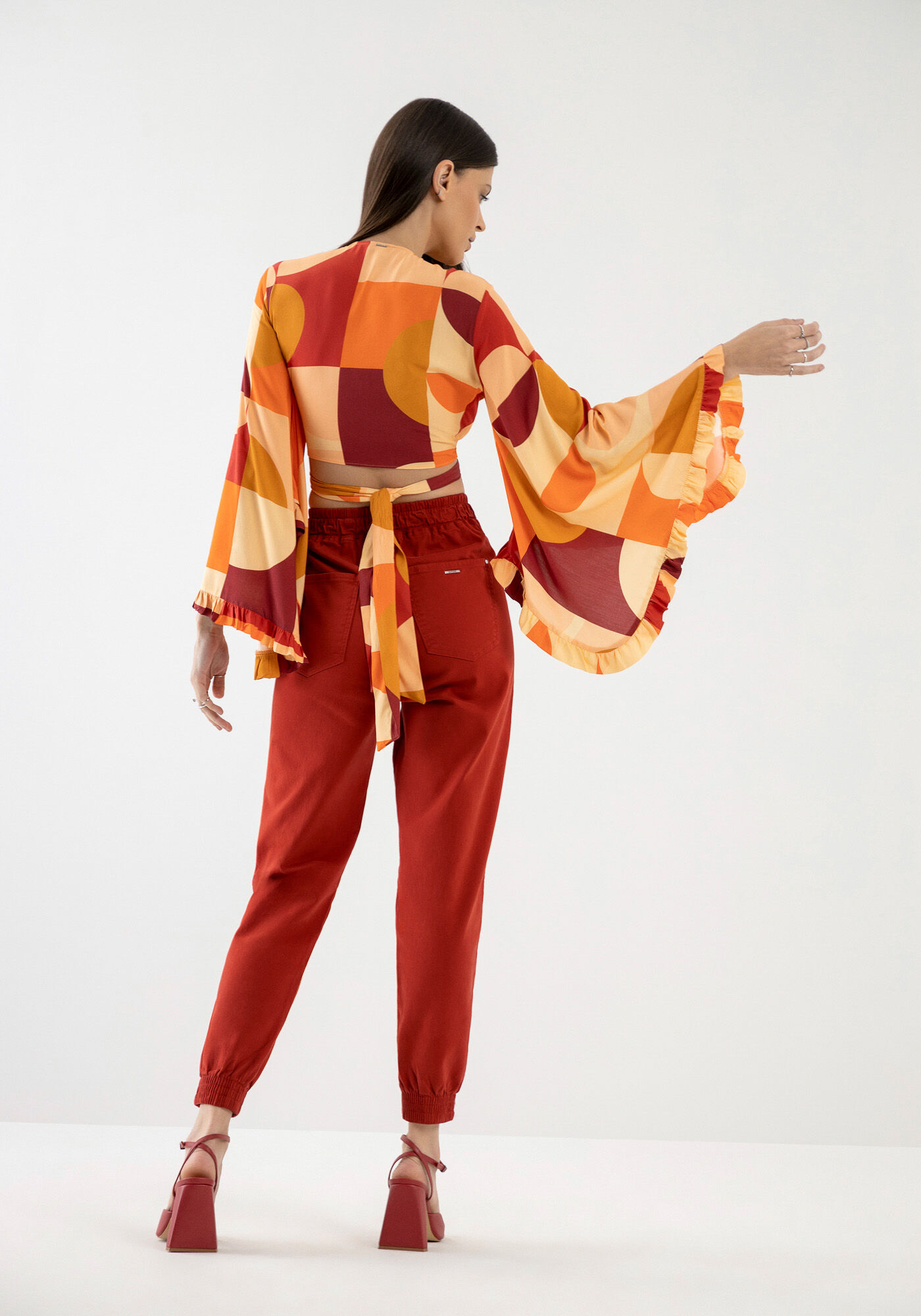 Cal&ccedil;a Sarja Jogging Cintura Alta com El&aacute;stico, LARANJA FERY, large.