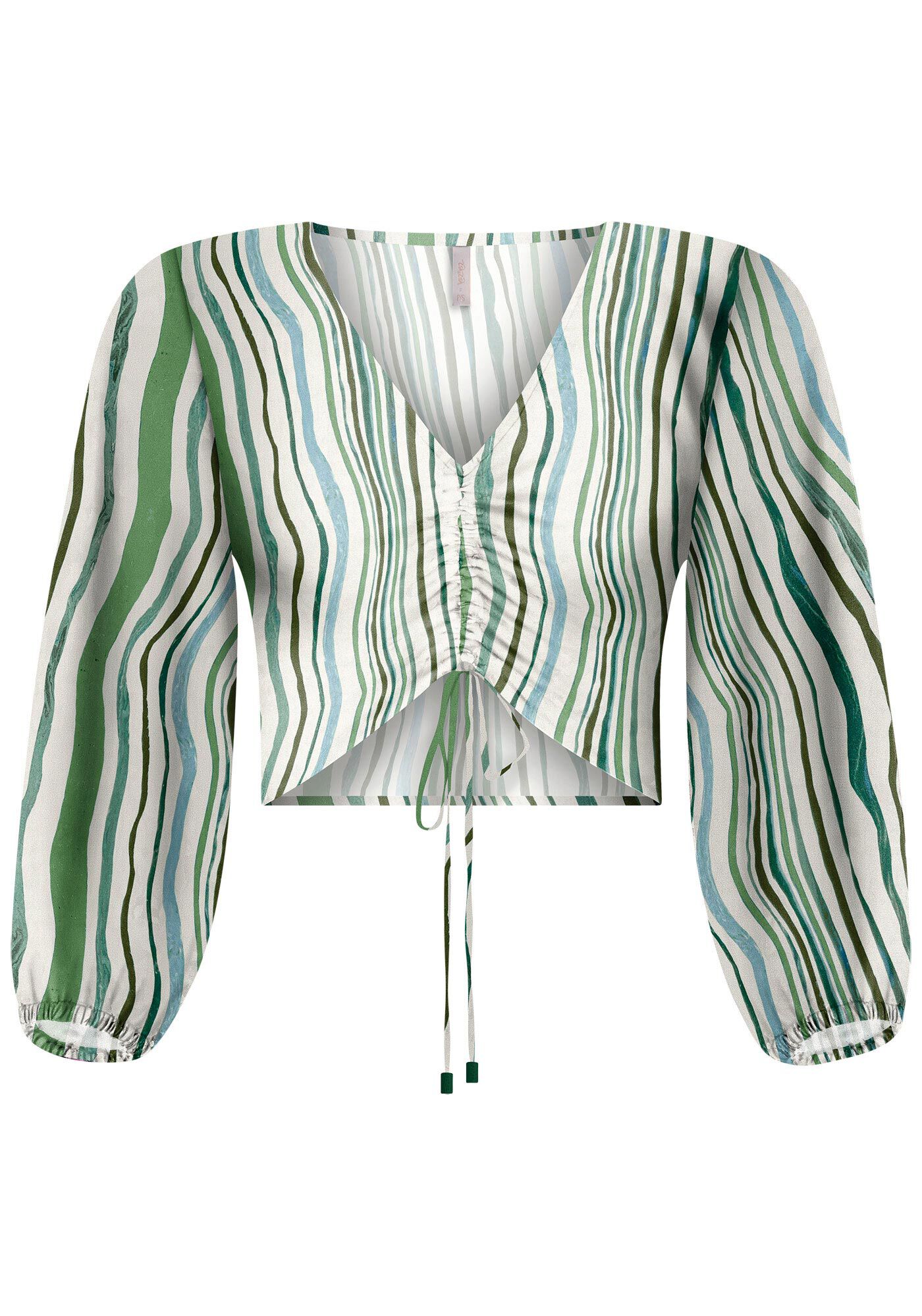 Blusa Manga 3/4 Bufante Estampada com Amarra&ccedil;&atilde;o, , large.