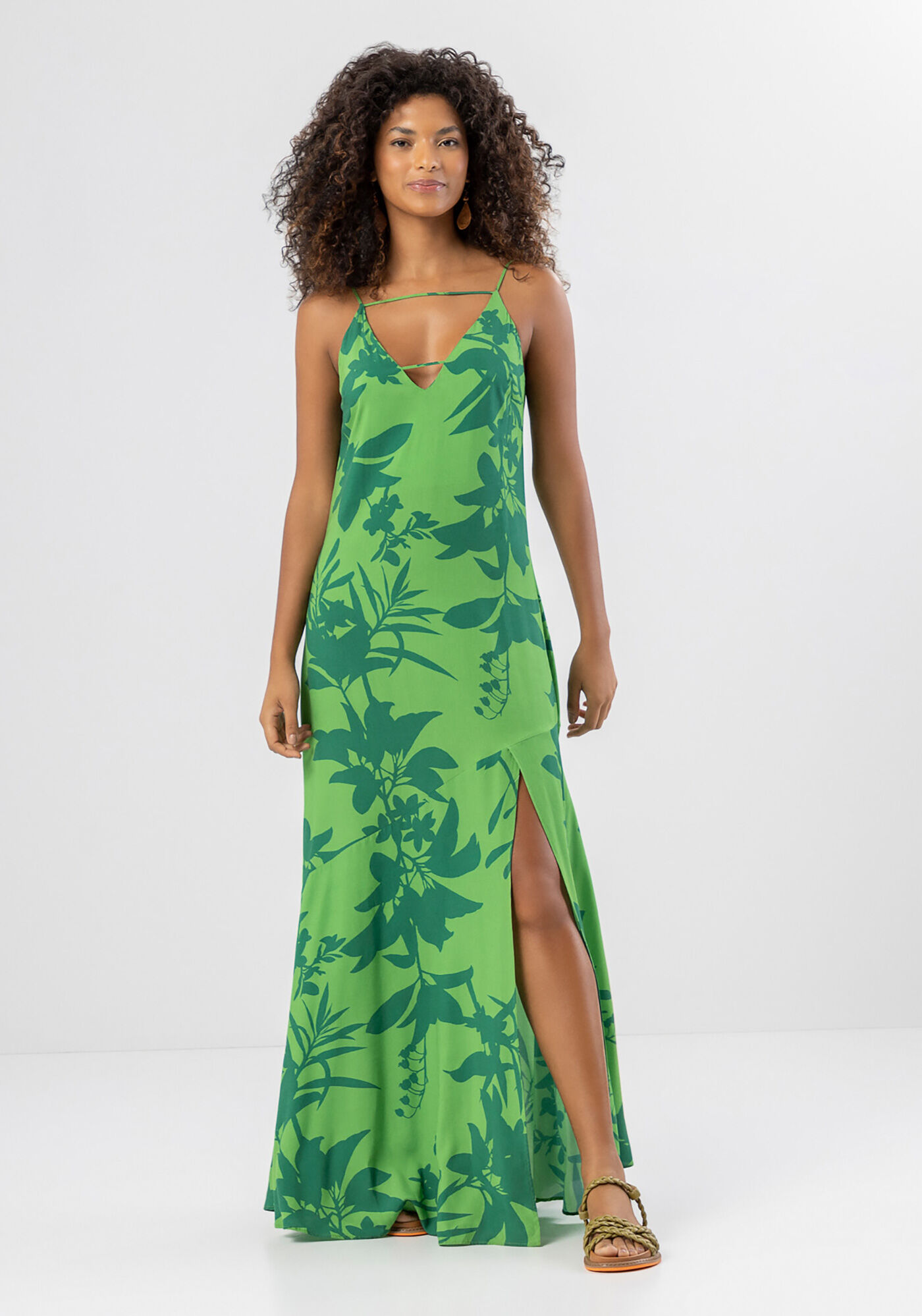 Vestido de viscose longo shop com fenda