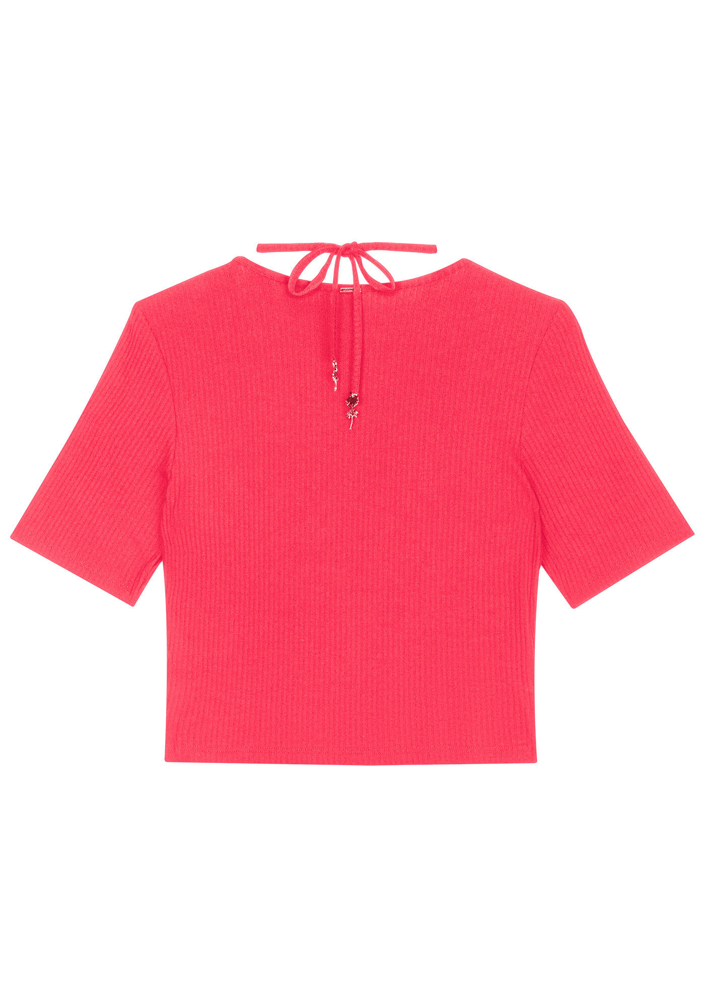 Blusa Canelada com Amarra&ccedil;&atilde;o Decote, ROSA CARACAS, large.