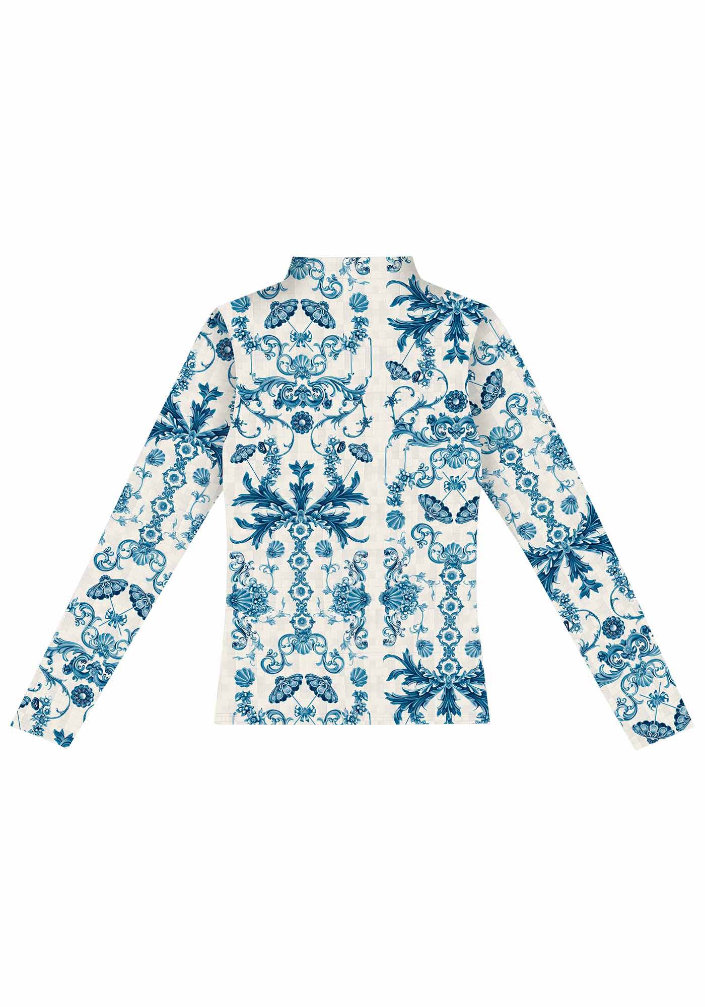 Blusa Estampada em Malha Aveludada com Gola Alta, , large.