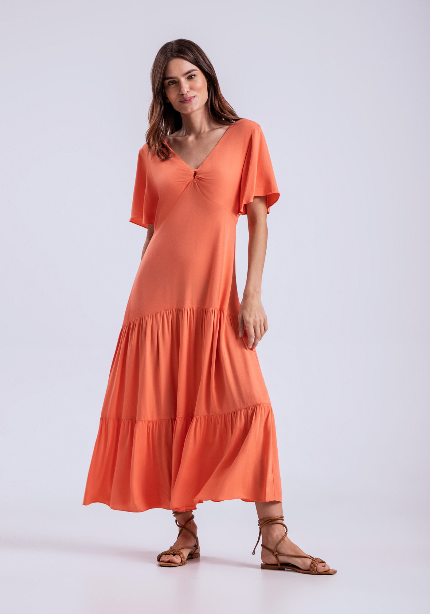Vestido Midi Crepe com Detalhe Decote, , large.