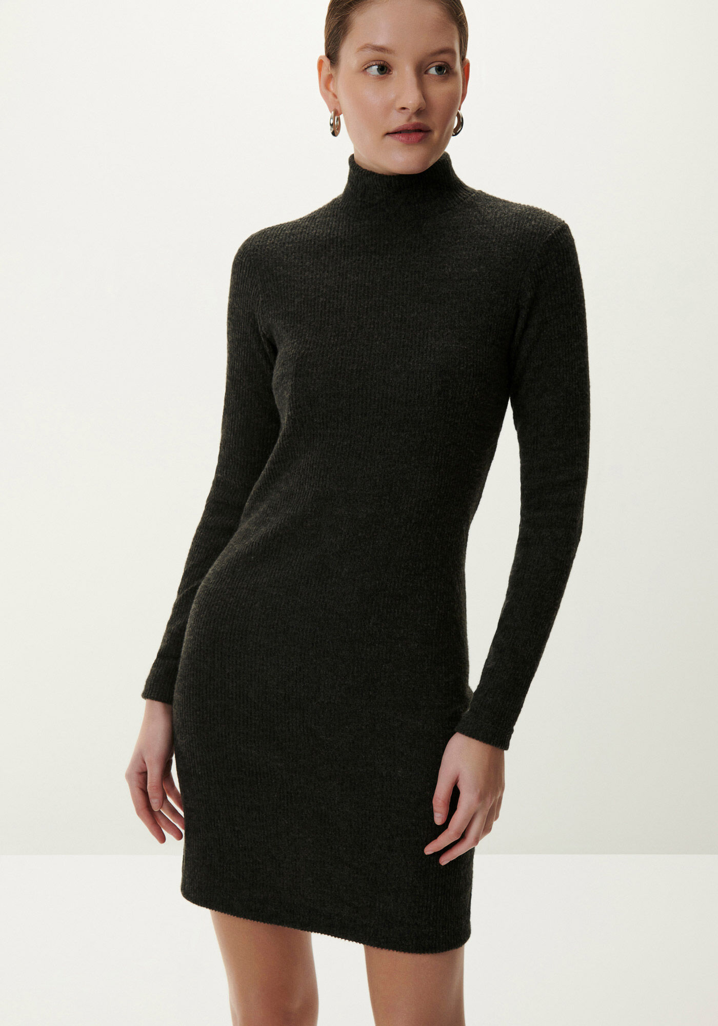 Vestido Curto Manga Longa com Gola Alta, PRETO REATIVO, large.