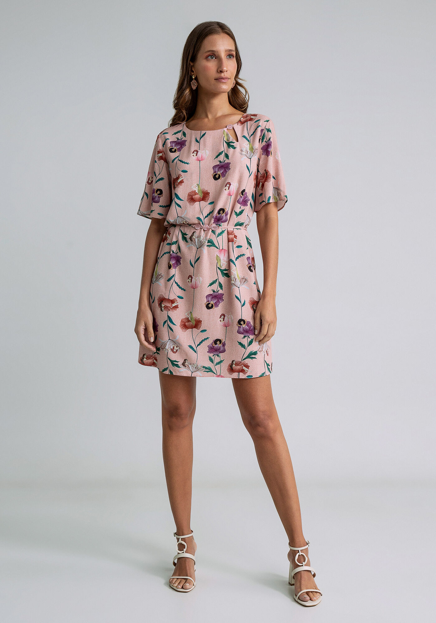 Vestido manga top curta estampado