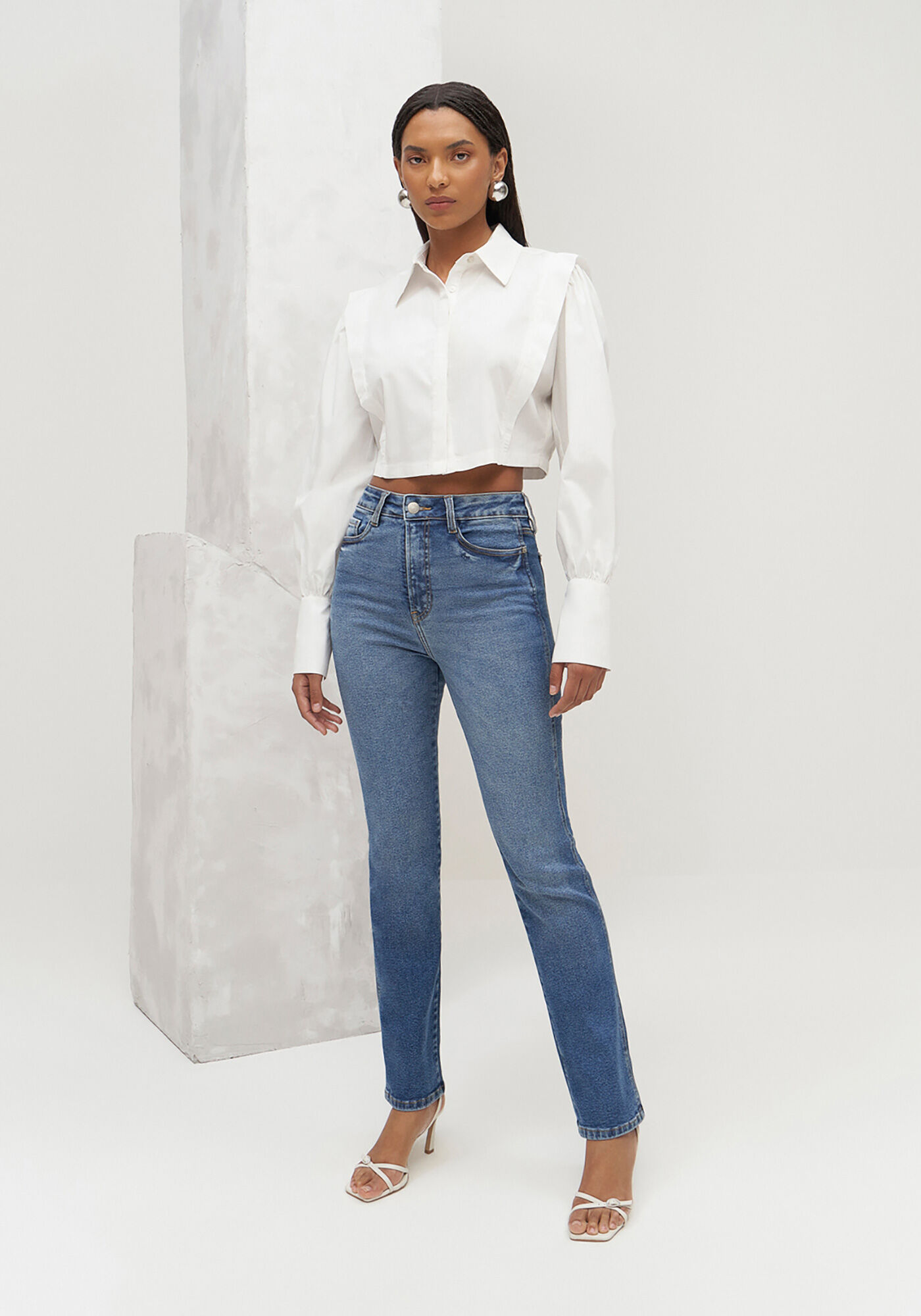 Camisa Cropped em Tricoline com Recorte, , large.