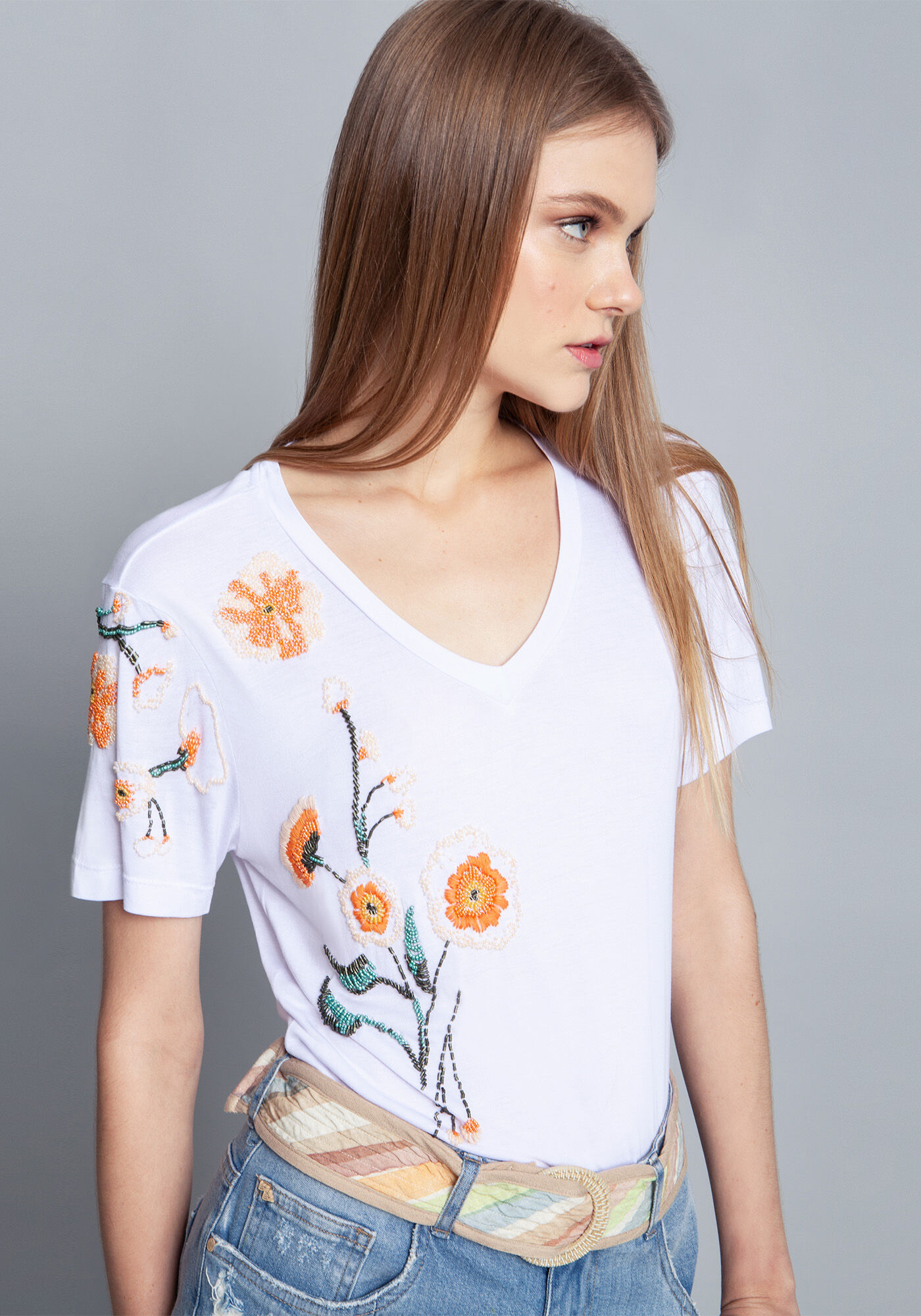 Blusa Decote V com Bordado, , large.