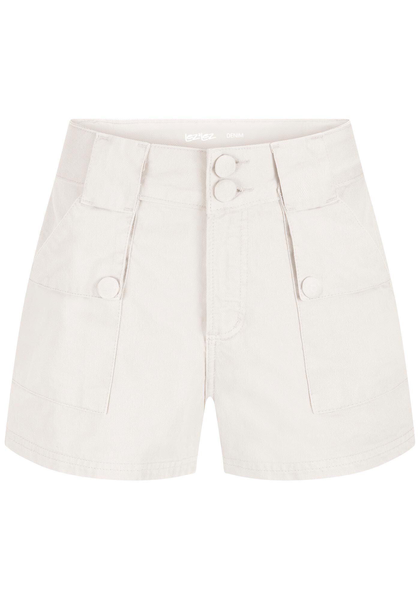 Shorts Boyfriend Cintura M&eacute;dia com Bolsos Cargo, OFF WHITE, large.