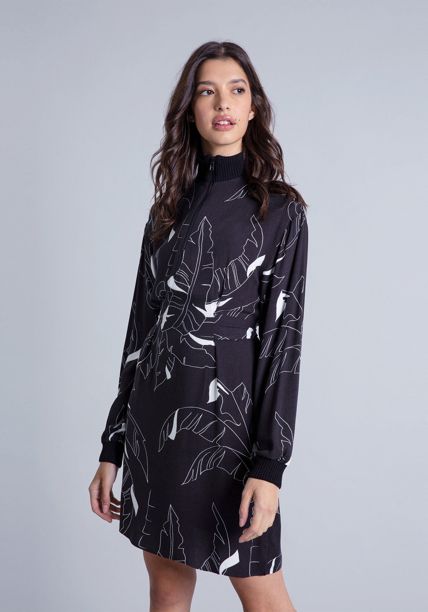 Vestido Gola Alta Z&iacute;per Estampa, , large.