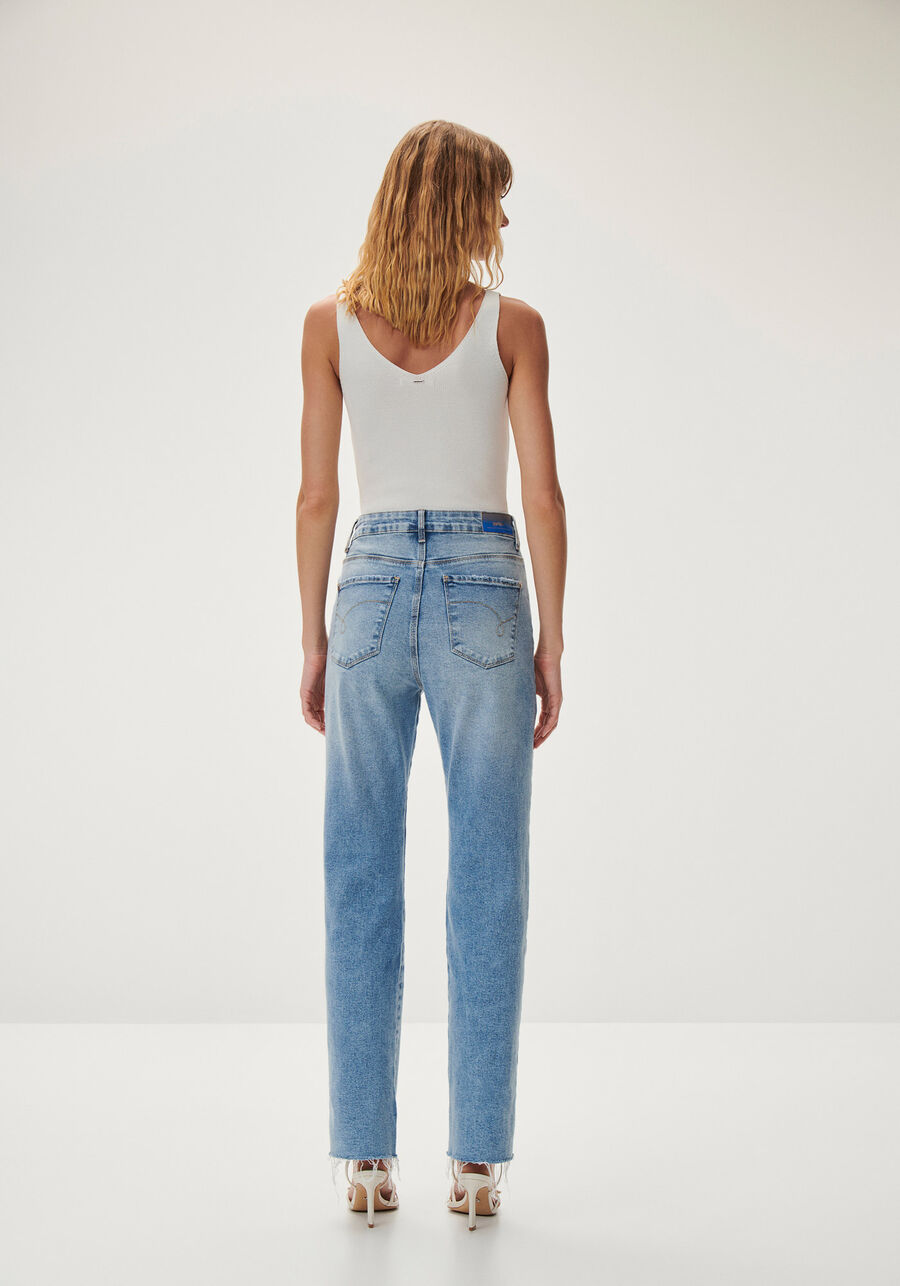 Calça Jeans Reta Cropped com Cintura Super Alta, JEANS. Calça Jeans Reta Cropped com Cintura Super Alta, JEANS, large.