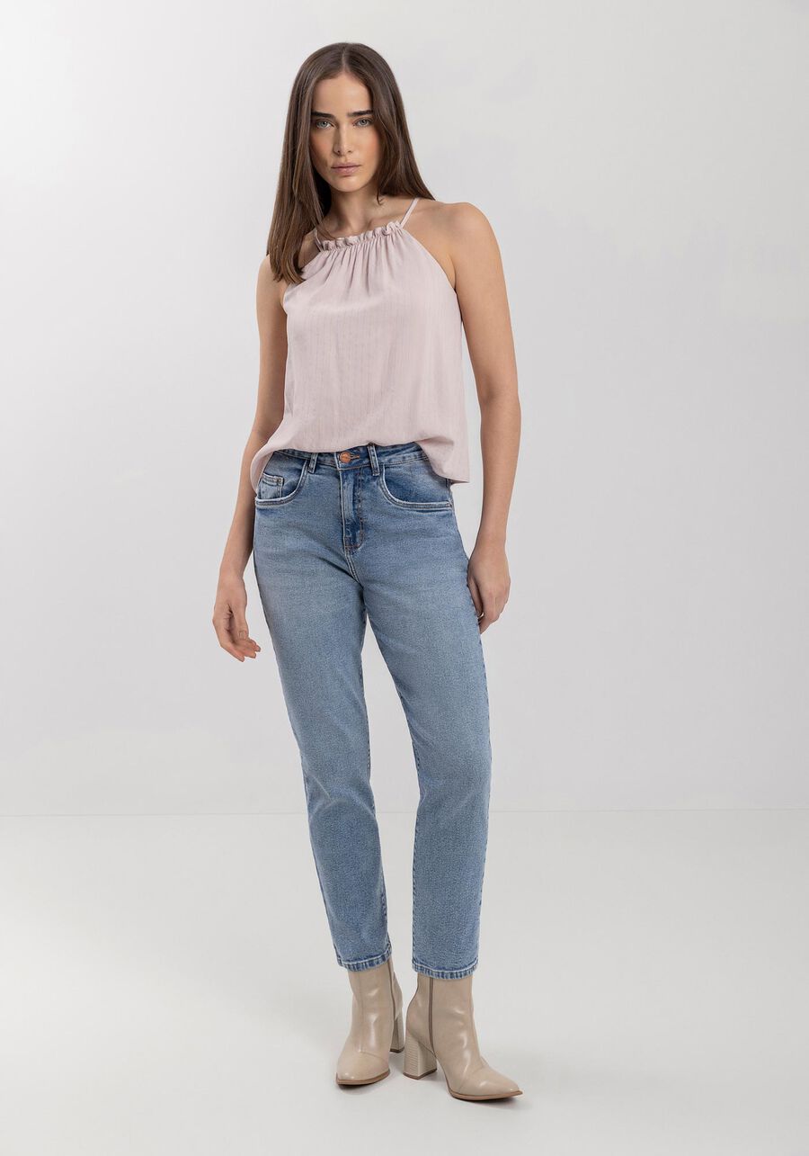 Calça Mom Jeans Com Cintura Alta E Comprimento Curto, . Calça Mom Jeans Com Cintura Alta E Comprimento Curto, , large.