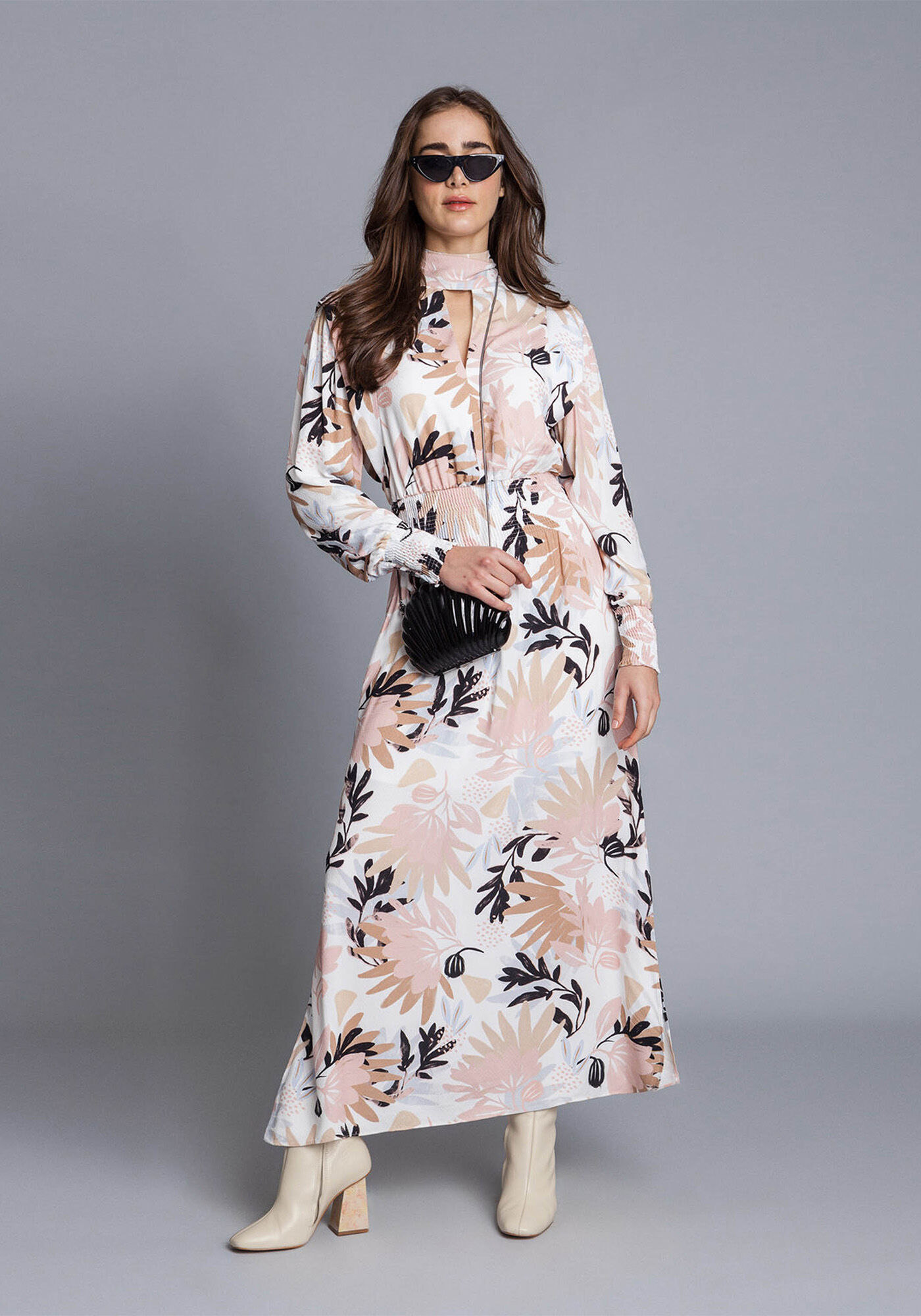 Vestido Manga Longa M&iacute;di Gola, , large.