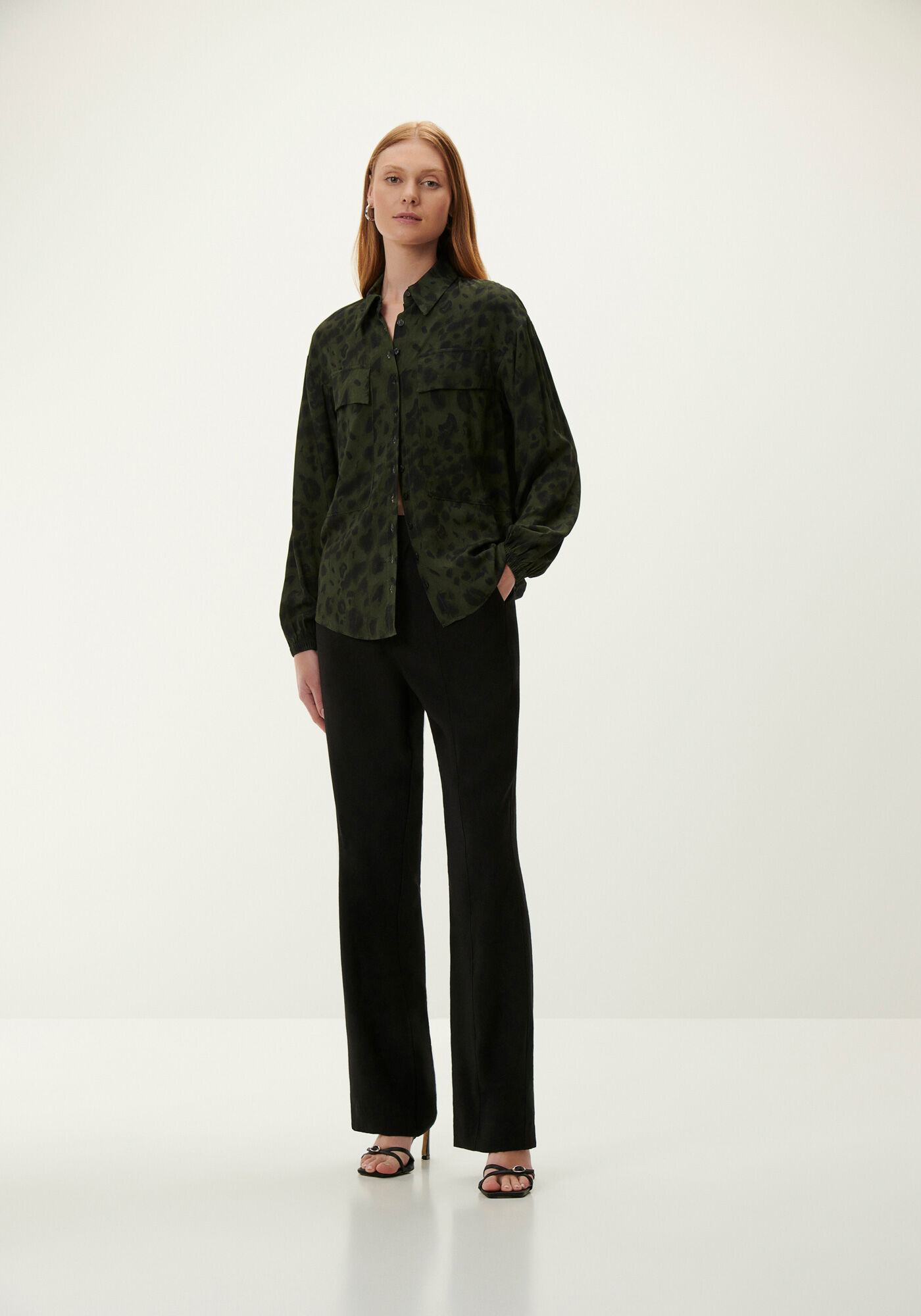 Camisa Estampada em Viscose com Bolsos, FOREST, large.