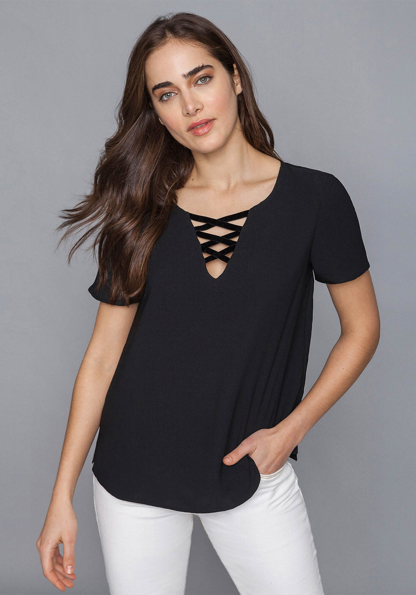 Blusa Tiras Strappy em Veludo, , large.