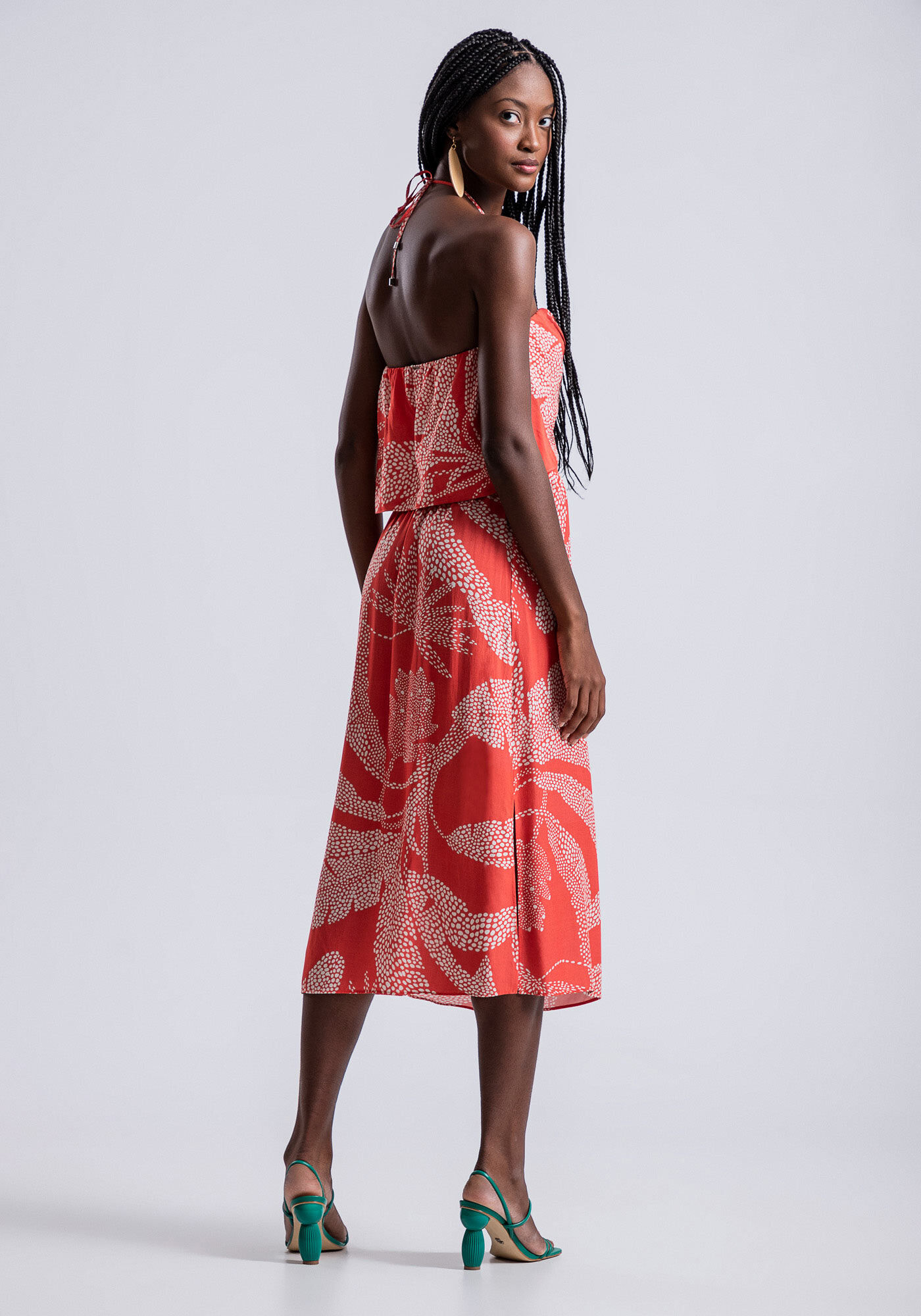 Saia Midi Estampada em Viscose com Fenda Lez a Lez
