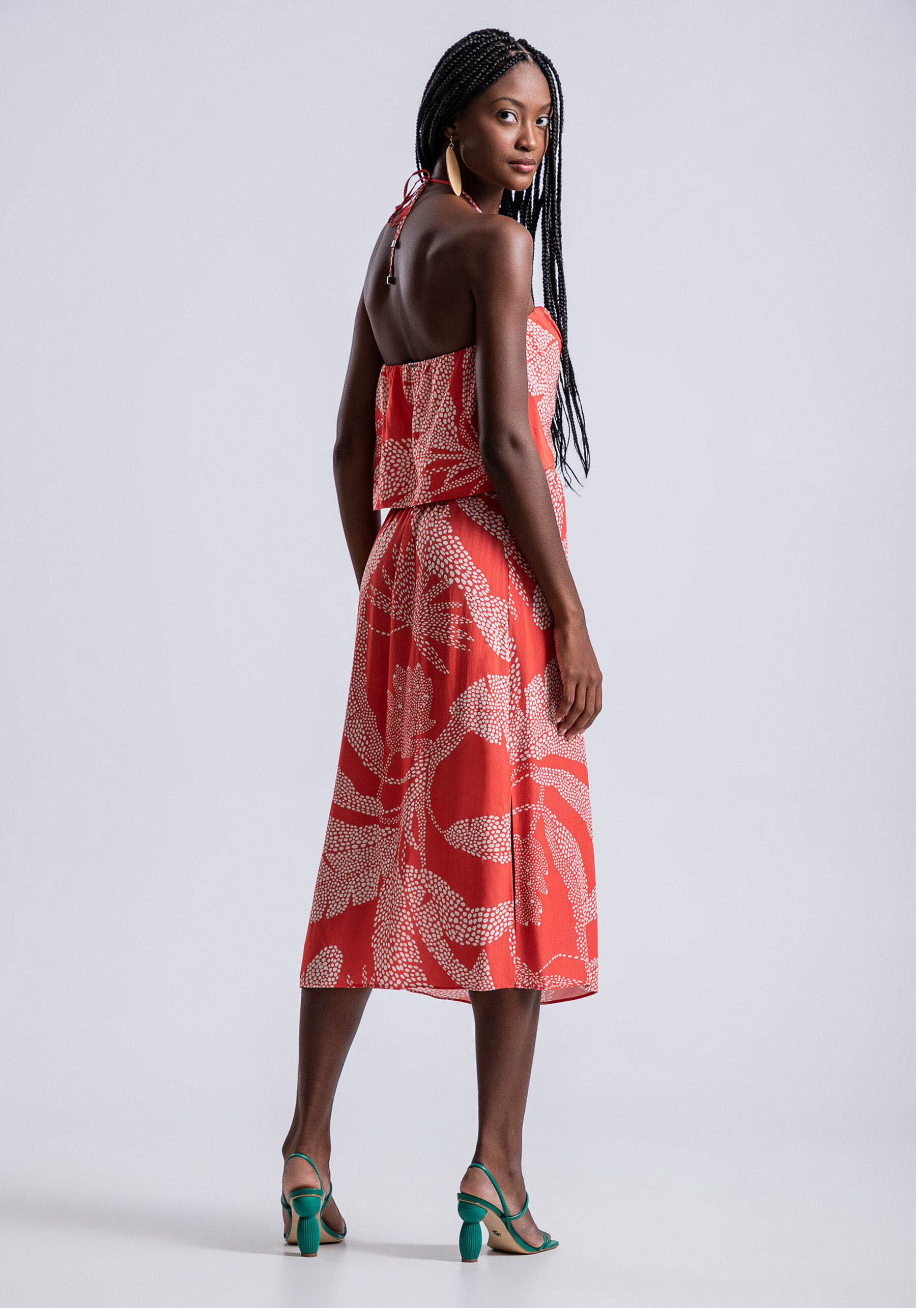 Saia Midi Estampada em Viscose com Fenda, . Saia Midi Estampada em Viscose com Fenda, , large.