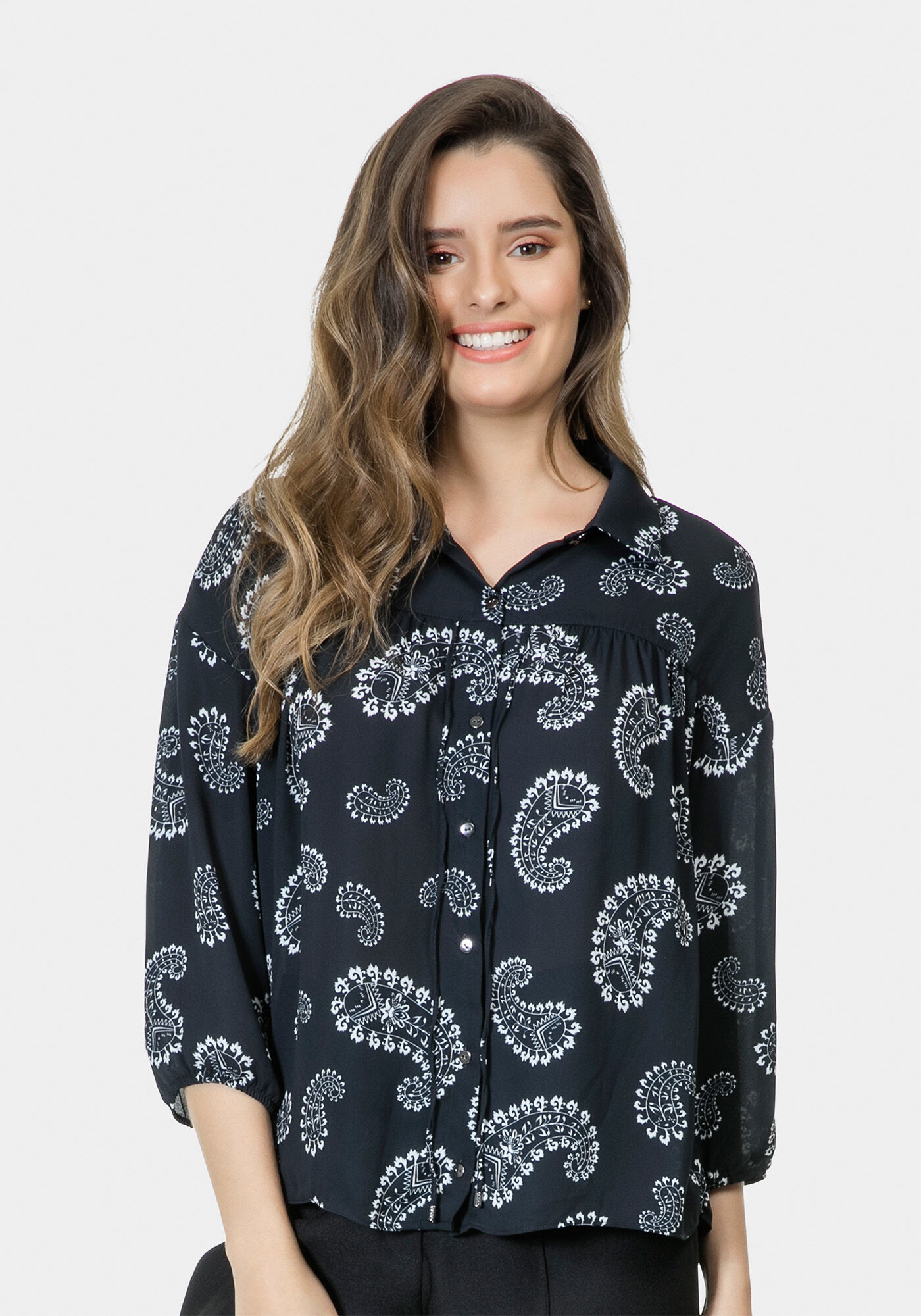 Camisa Manga 3/4 Estampada Tecido, , large.