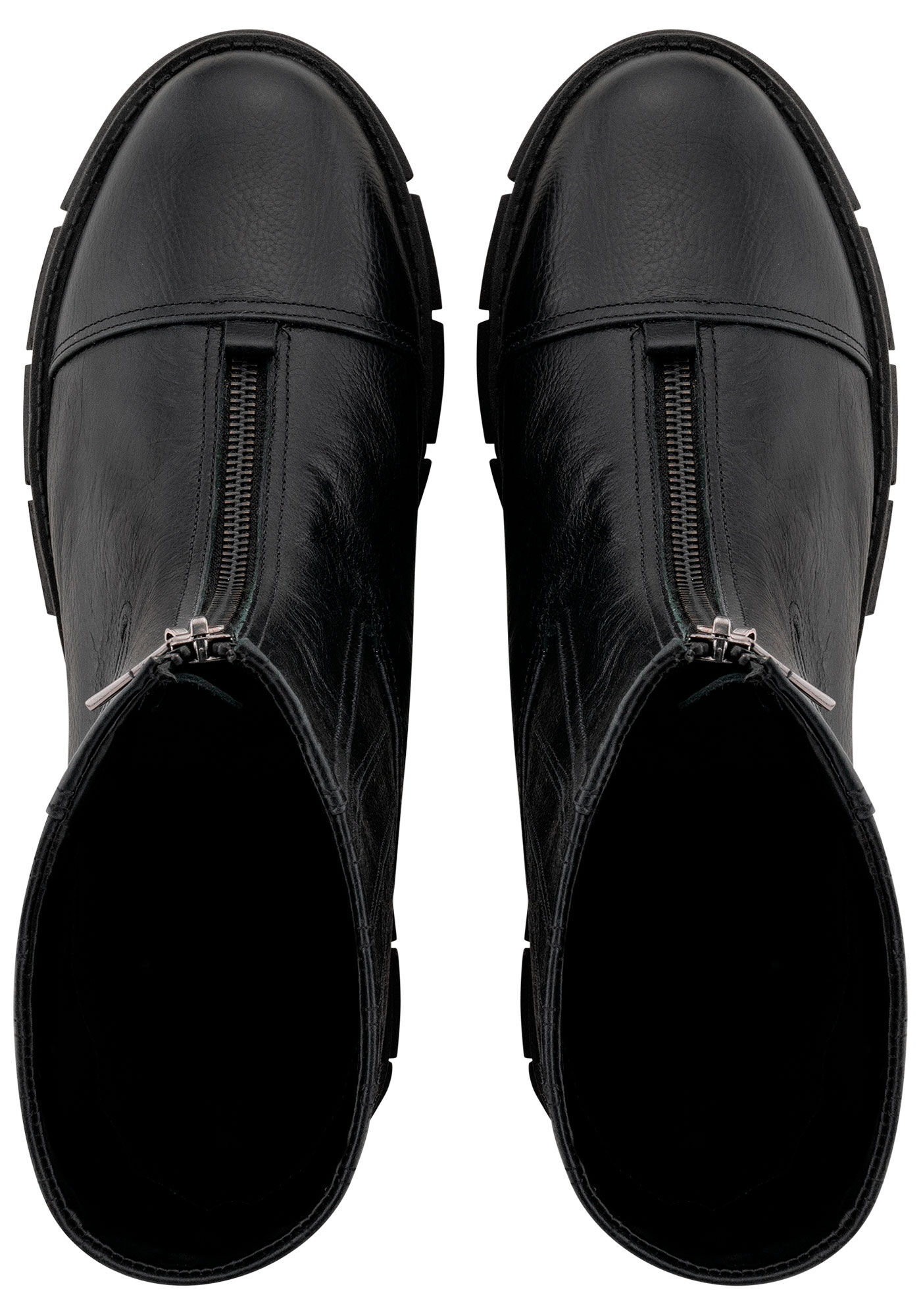 Bota Coturno Cano Baixo em Couro com Z&iacute;per, PRETO REATIVO, large.