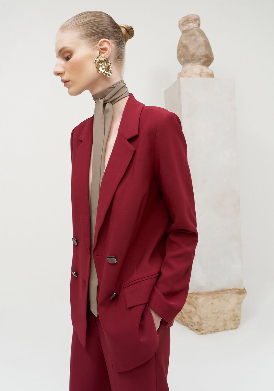 Blazer Alfaiataria com Abotoamento Duplo, BORDO KIR ROYALLE. Blazer Alfaiataria com Abotoamento Duplo, BORDO KIR ROYALLE, large.