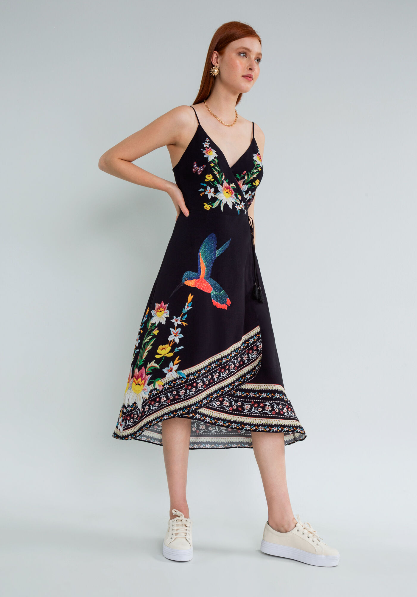 Vestido M&iacute;di Transpassado Estampa, NOSTALGIA, large.