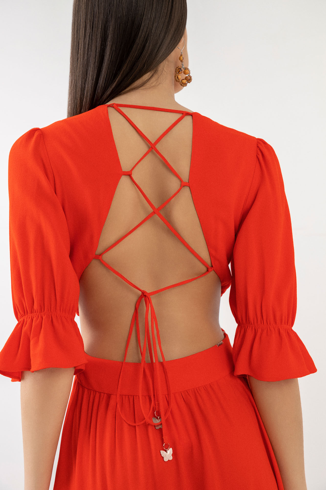 Vestido Midi em Crepe com Recorte Costas, LARANJA BLOODYORANGE, large.