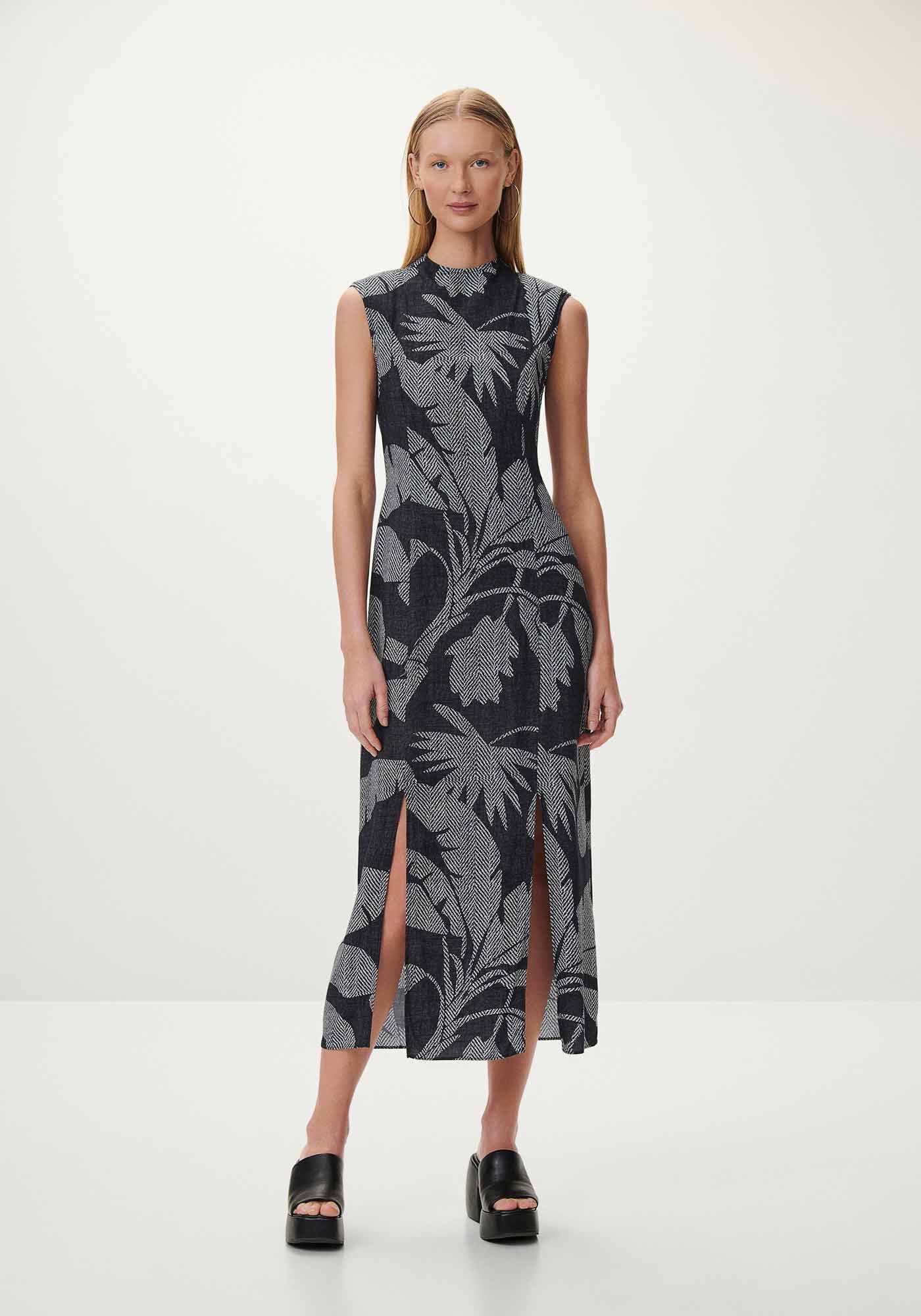 Vestido Midi Estampado em Viscose com Fendas, , large.