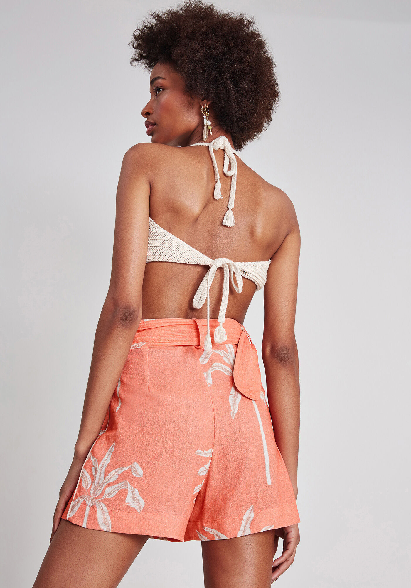 Shorts Cintura Alta Bolsos Linho, , large.