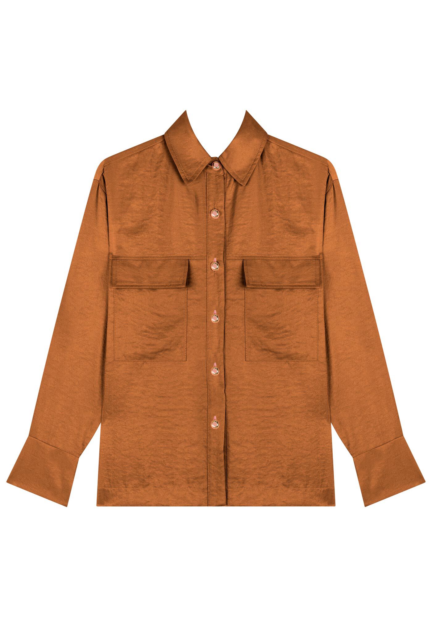 Camisa Alongada Com Bolsos Frontais E Fendas Nos Punhos, , large.