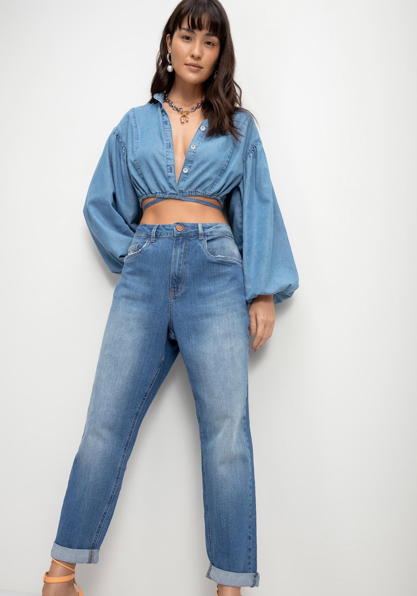 Cal&ccedil;a Jeans Mom Sustent&aacute;vel Estonada, JEANS, large.