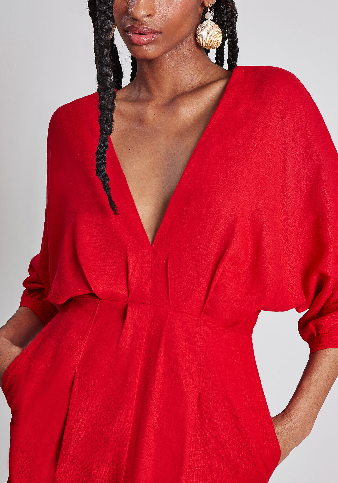 Vestido M&iacute;di Cinto Linho, , large.