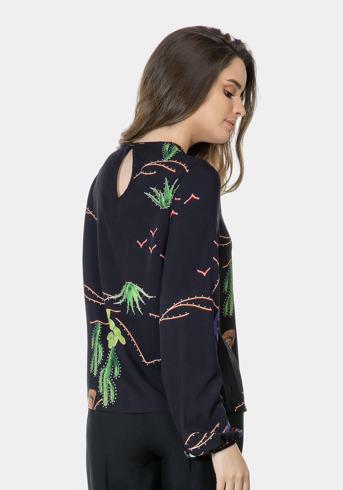 Blusa Manga Longa Estampada Tecido, , large.