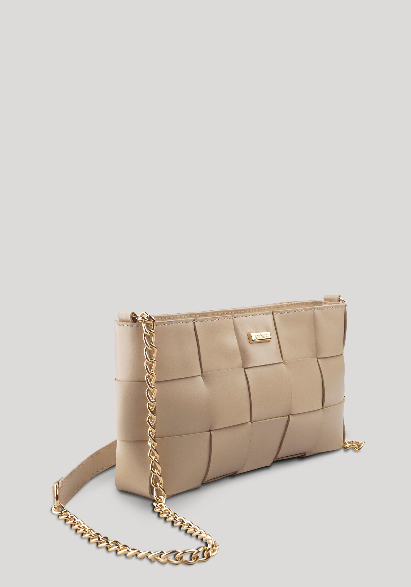 Bolsa M&eacute;dia De Couro Com Al&ccedil;a Corrente E Acabamento Tran&ccedil;ado, BEGE CENTURY, large.