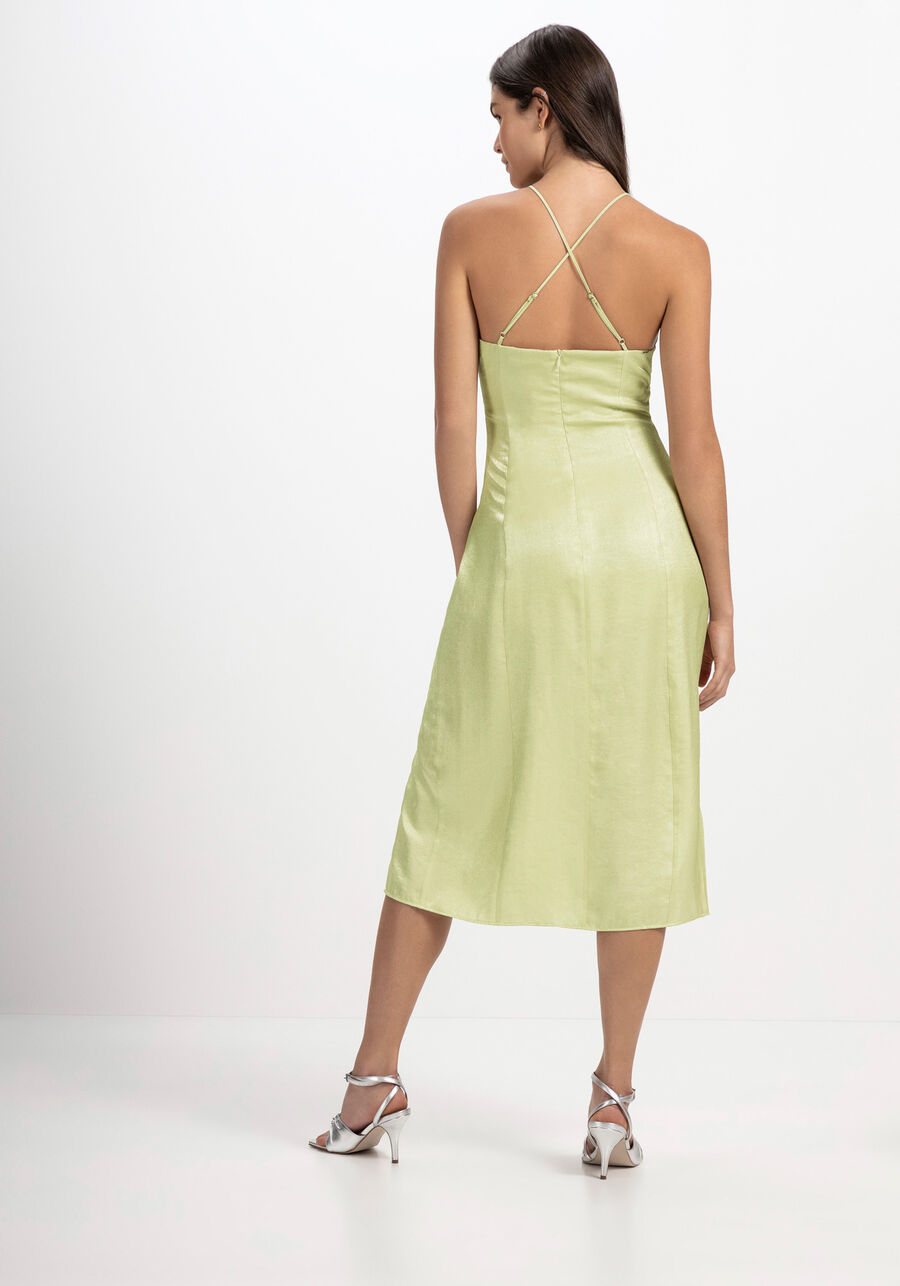 Vestido Midi Slip em Cetim com Fendas, VERDE FLAMBOYANT. Vestido Midi Slip em Cetim com Fendas, VERDE FLAMBOYANT, large.