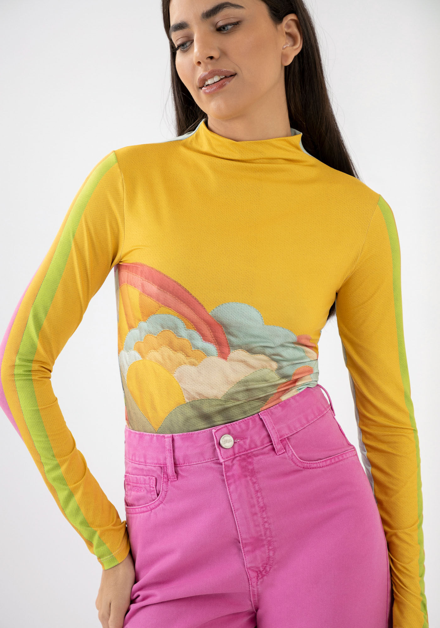Blusa Estampada em Malha Aveludada com Gola Alta, , large.