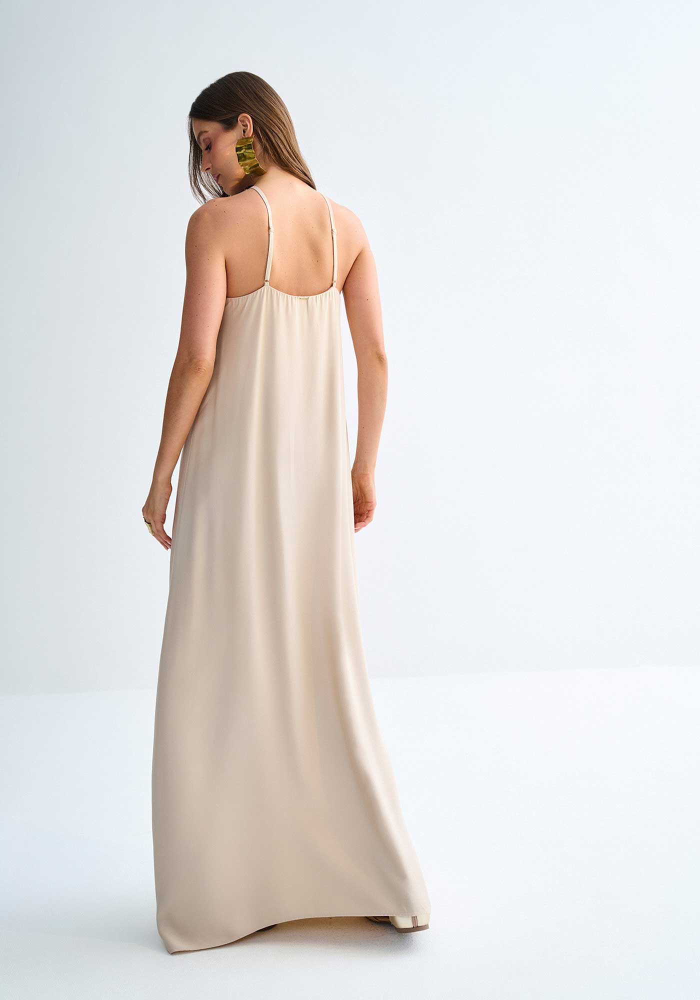 Vestido Longo Cross Neck Detalhe Al&ccedil;as com Cinto, , large.