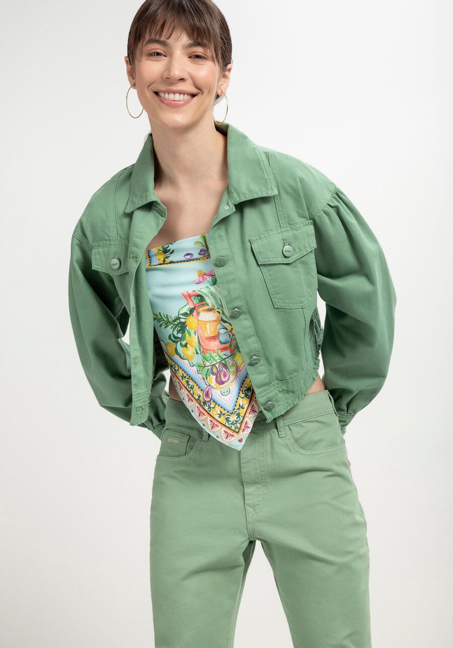 Calça Sarja Reta com Cintura Baixa, VERDE LODEN FROST. Calça Sarja Reta com Cintura Baixa, VERDE LODEN FROST, large.