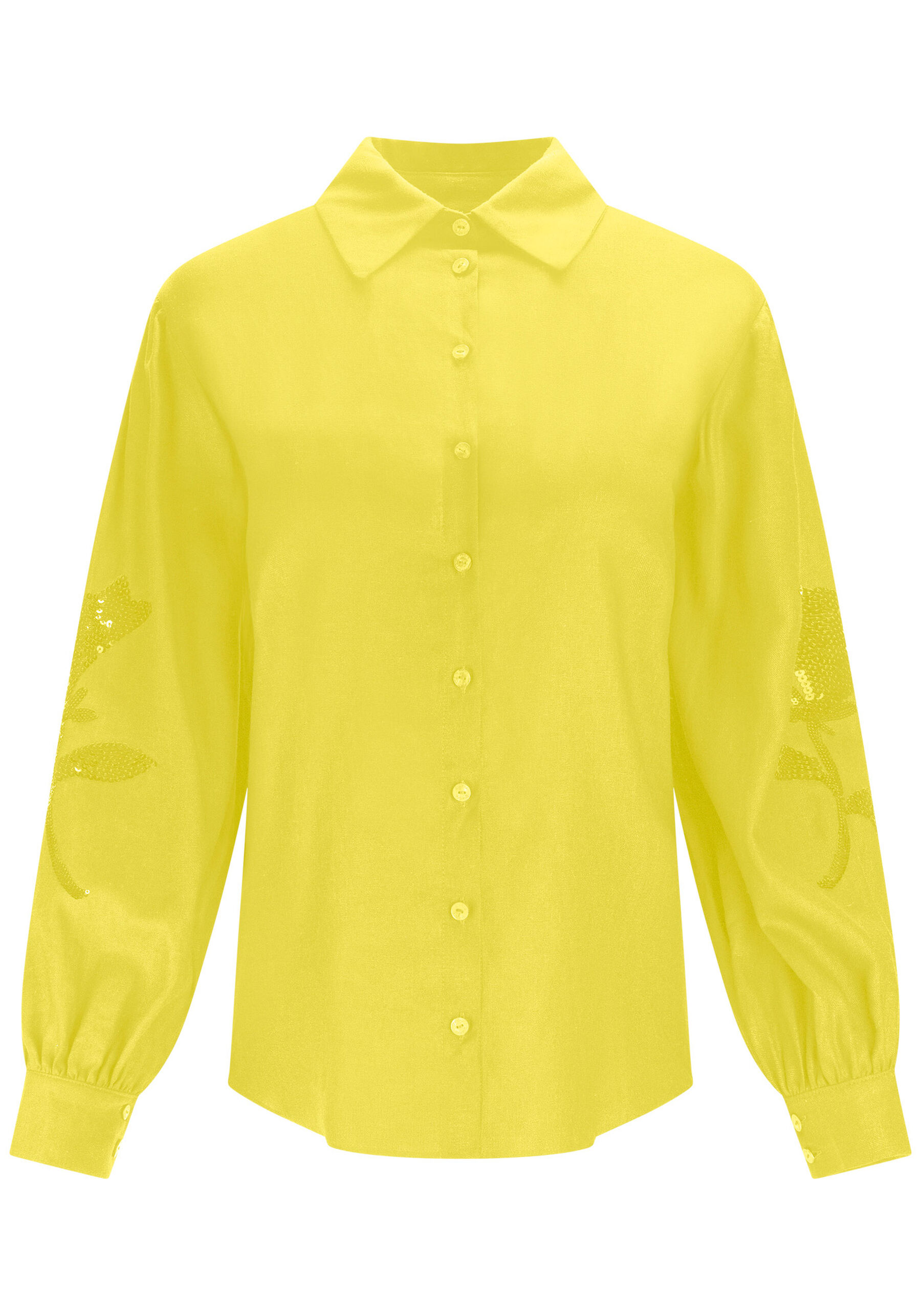 Camisa Manga Bufante em Linho com Bordado Paetês, . Camisa Manga Bufante em Linho com Bordado Paetês, , large.