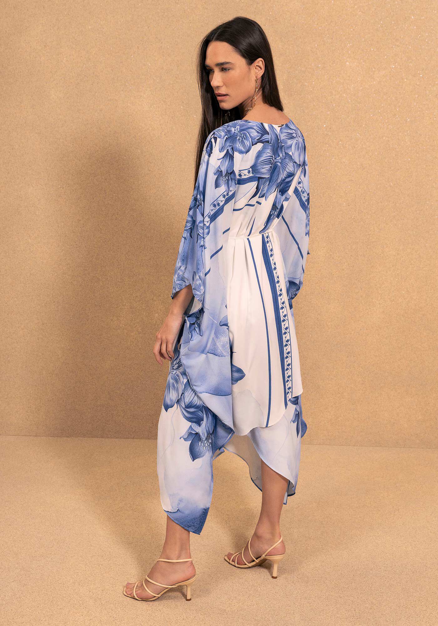 Vestido Ch&aacute; Estampado Transpassado De Mangas Longas, FRAME AZUL, large.