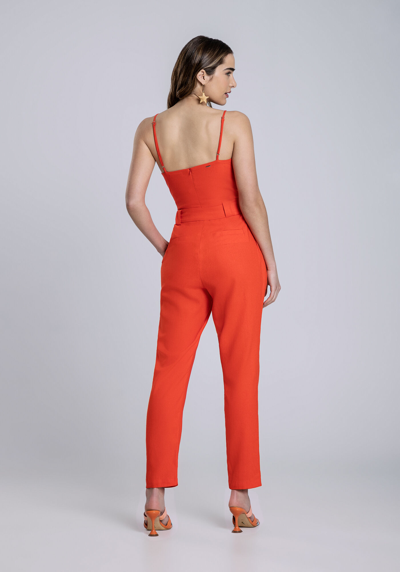 Macac&atilde;o Longo em Linho com Cinto, LARANJA ESSENCE, large.