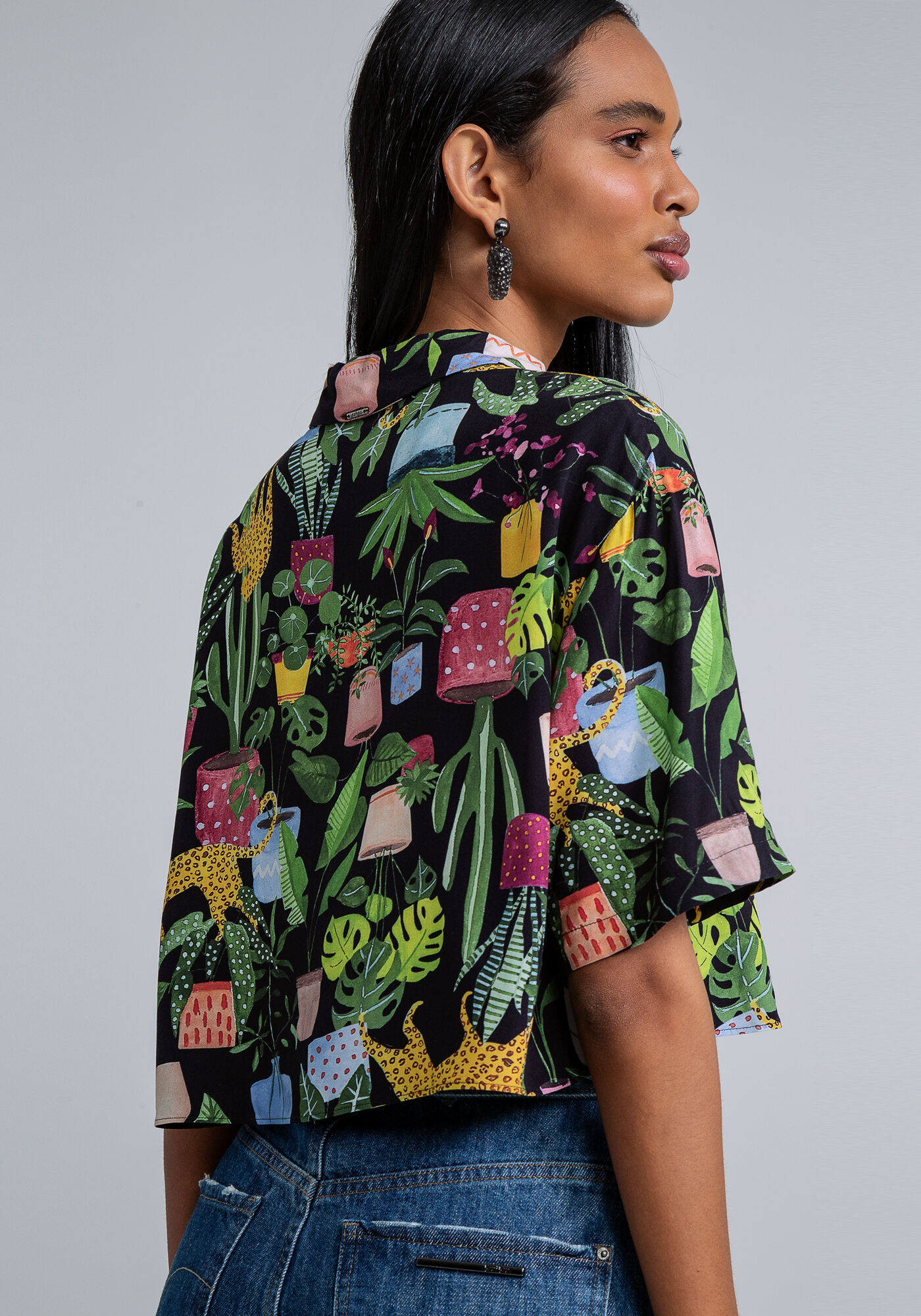 Camisa Manga Curta Cropped Estampada | Lez a Lez