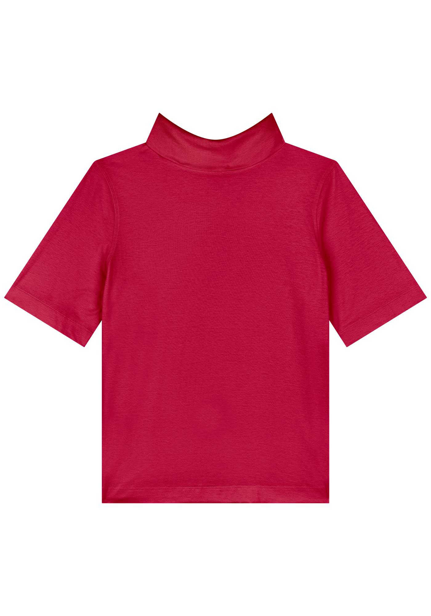 Blusa T-shirt Com Gola Alta Em Malha De Algod&atilde;o Penteado, , large.